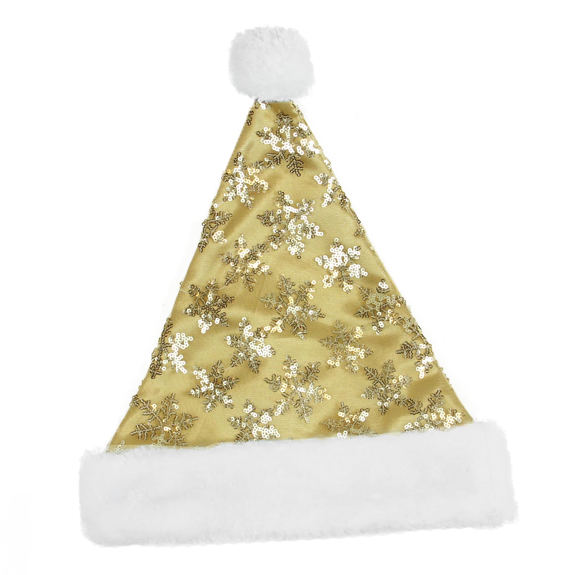 14" Adult Medium Sequin Snowflake Santa Hat, Gold