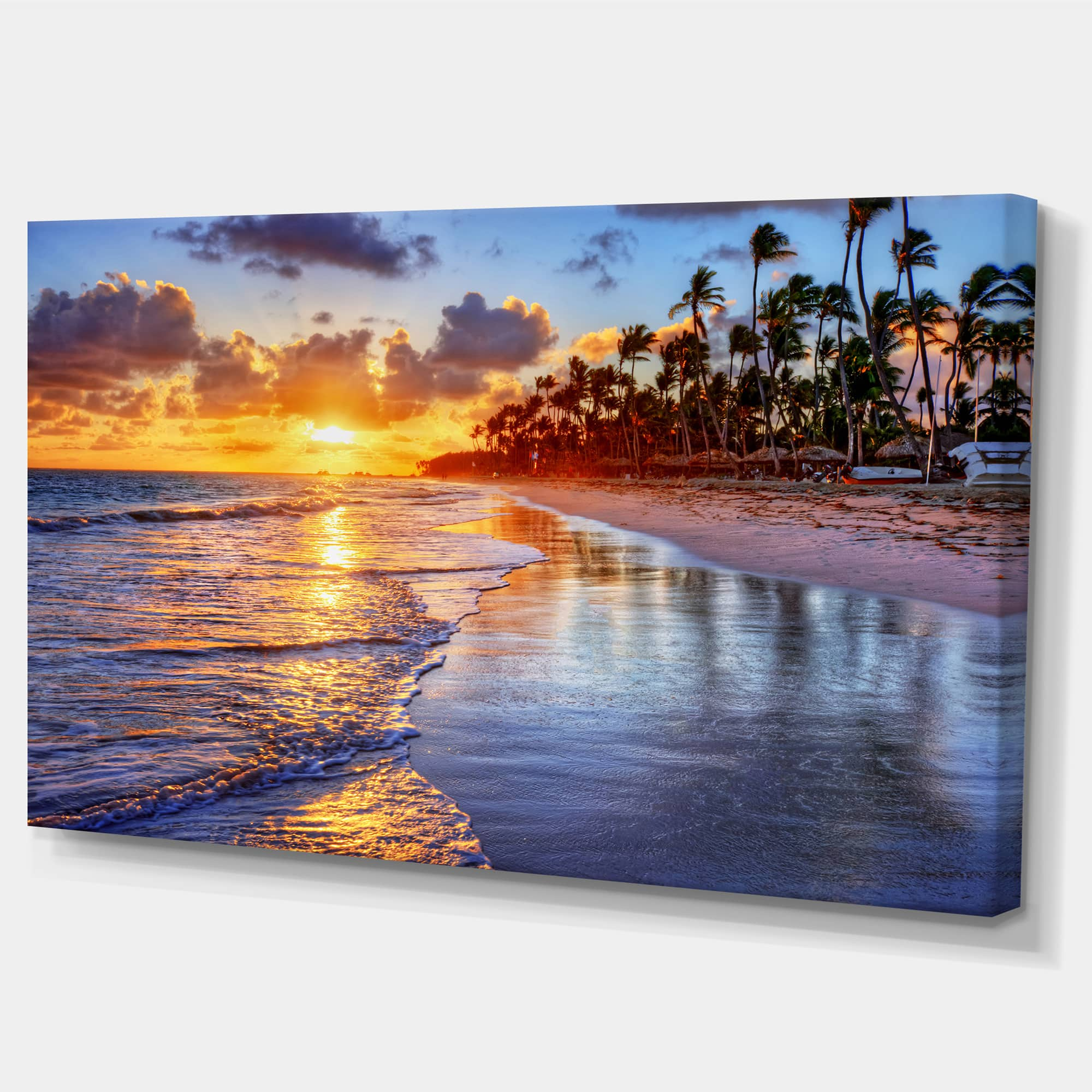 Designart - Beach Side Resort With Palm Trees - Seashore Canvas Art Print