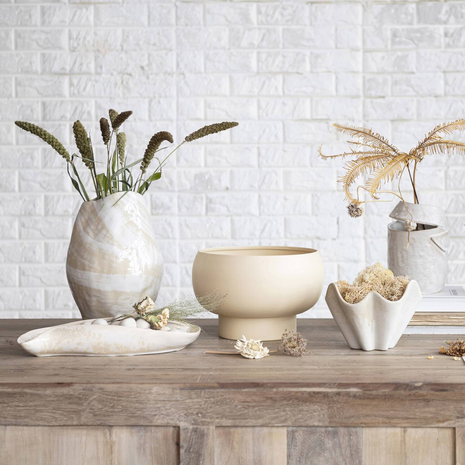 Hello Honey® 7.5" Cream Reactive Glaze Round Stoneware Ruffled Bowl
