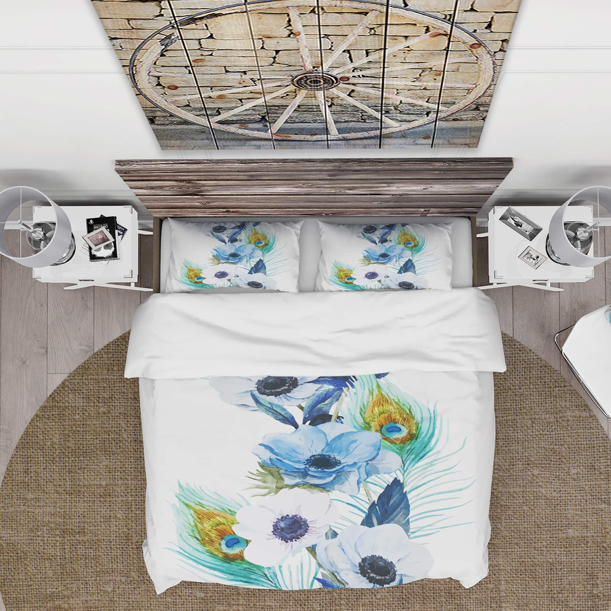 Designart &#x27;Anemones And Peacock Feathers&#x27; Floral Bedding Set - Duvet Cover &#x26; Shams