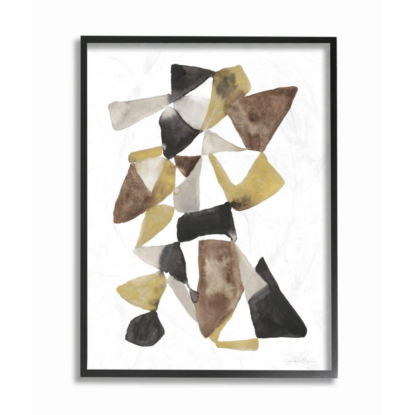 Stupell Industries Abstract Black, Gold & Brown Shape Design Black Framed Wall Art