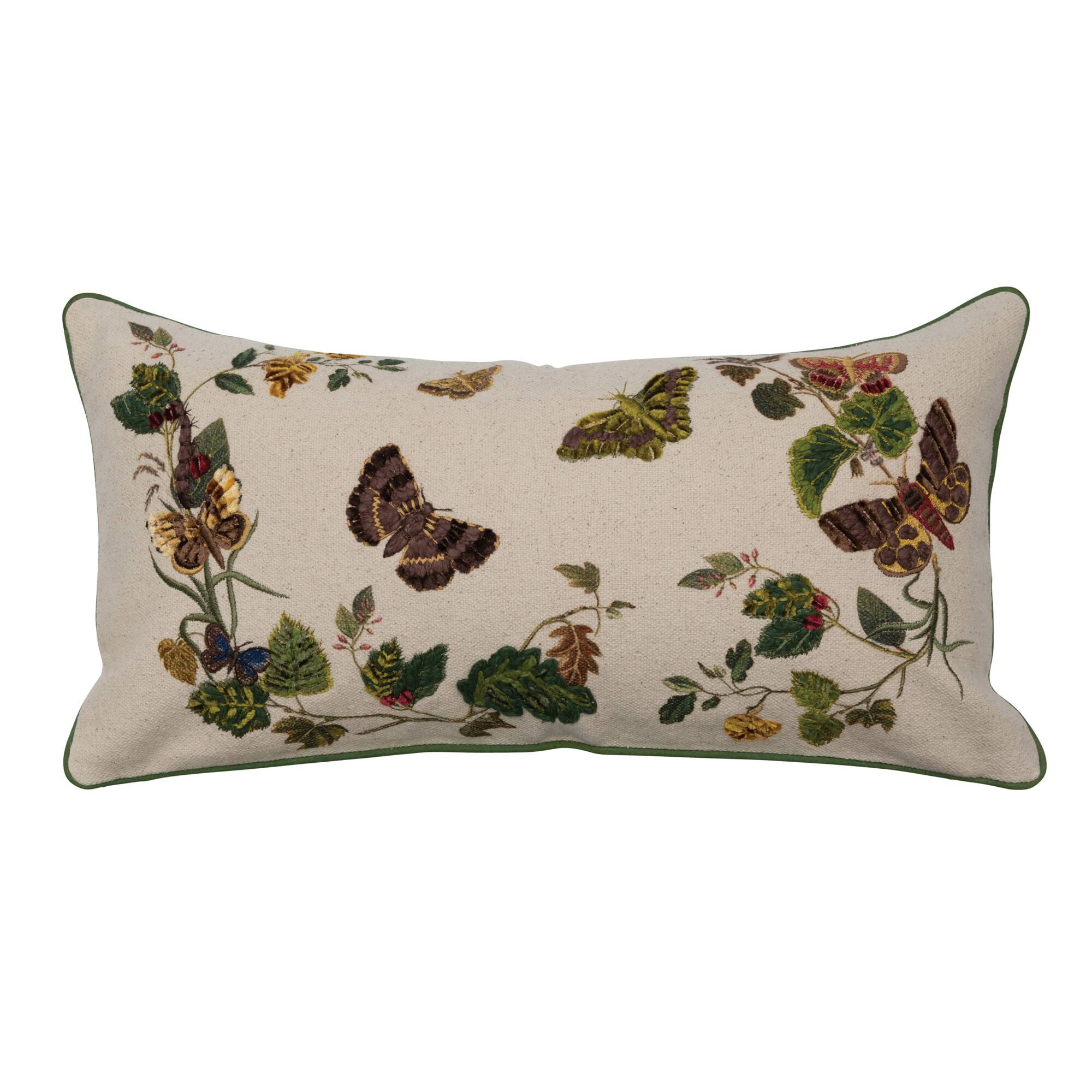 Hello Honey&#xAE; Multicolor Embroidered Butterflies &#x26; Flowers Lumbar Pillow