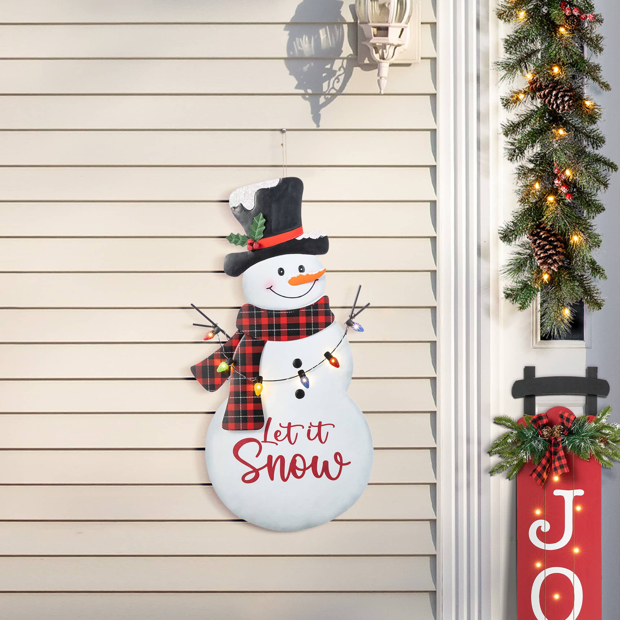 Glitzhome&#xAE; 36&#x22; Lighted Metal Christmas Snowman Yard Stake with Colorful Bulbs