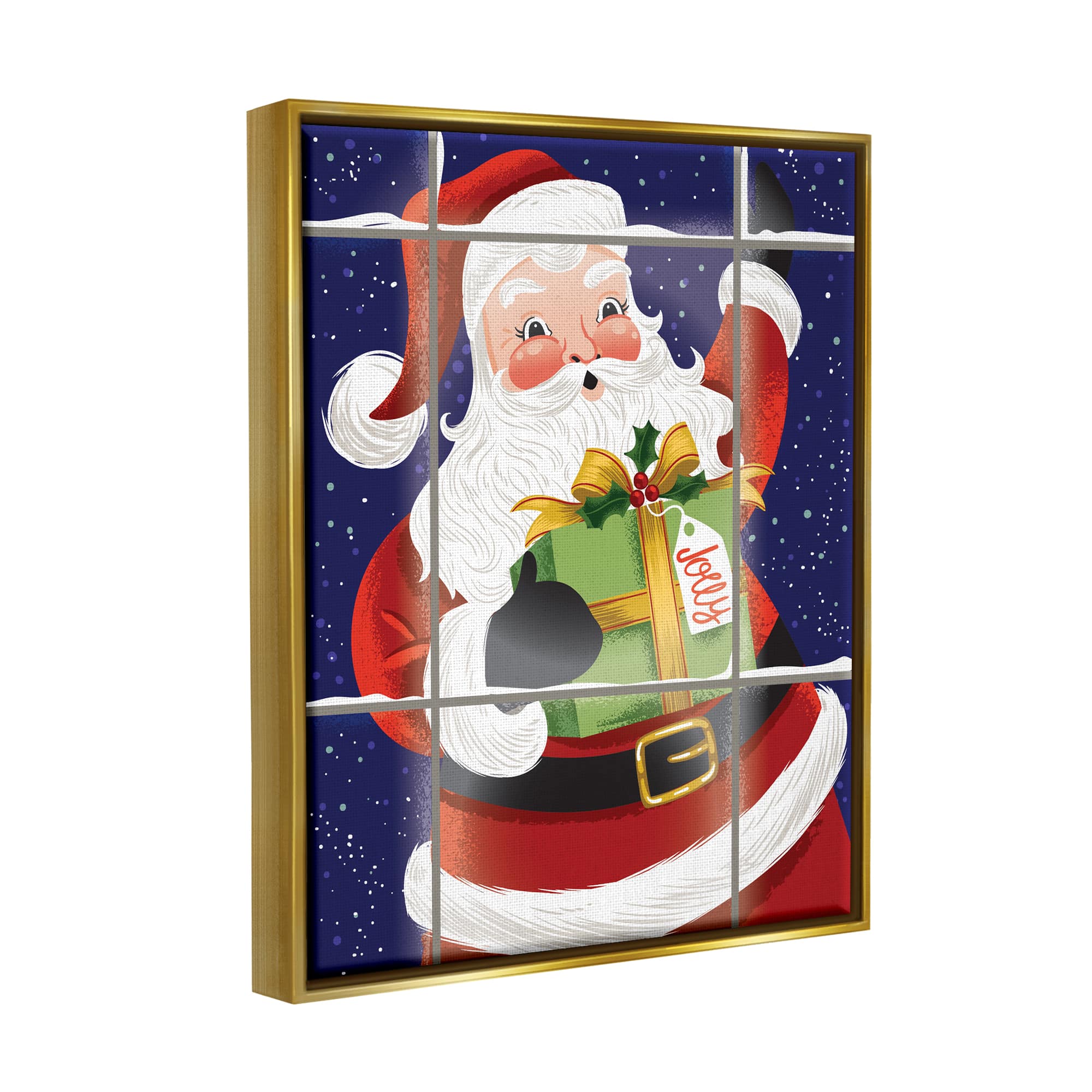 Stupell Industries Vintage Jolly Santa Window Framed Floater Canvas Wall Art