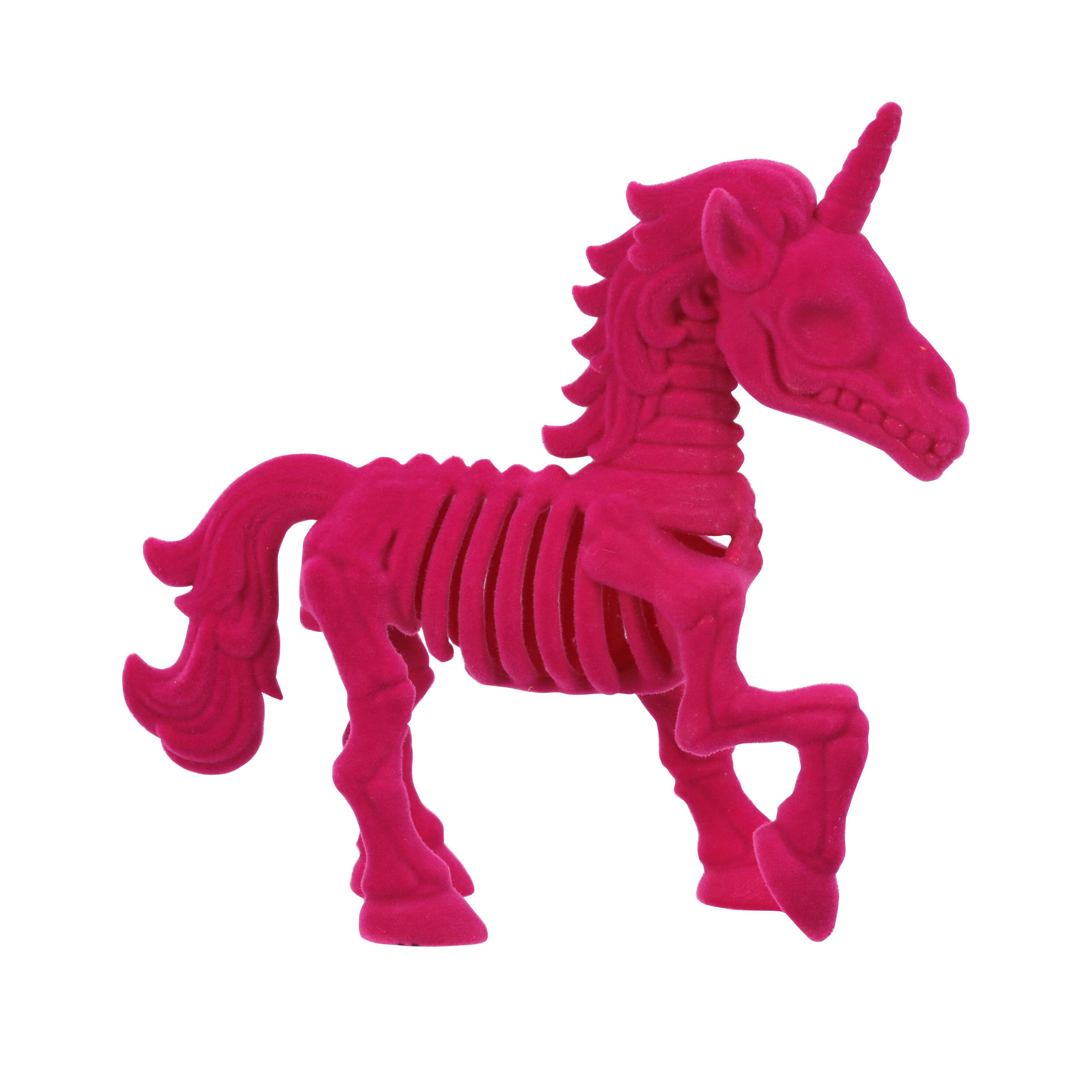 7&#x22; Hot Pink Flocked Skeleton Unicorn Decoration by Ashland&#xAE;