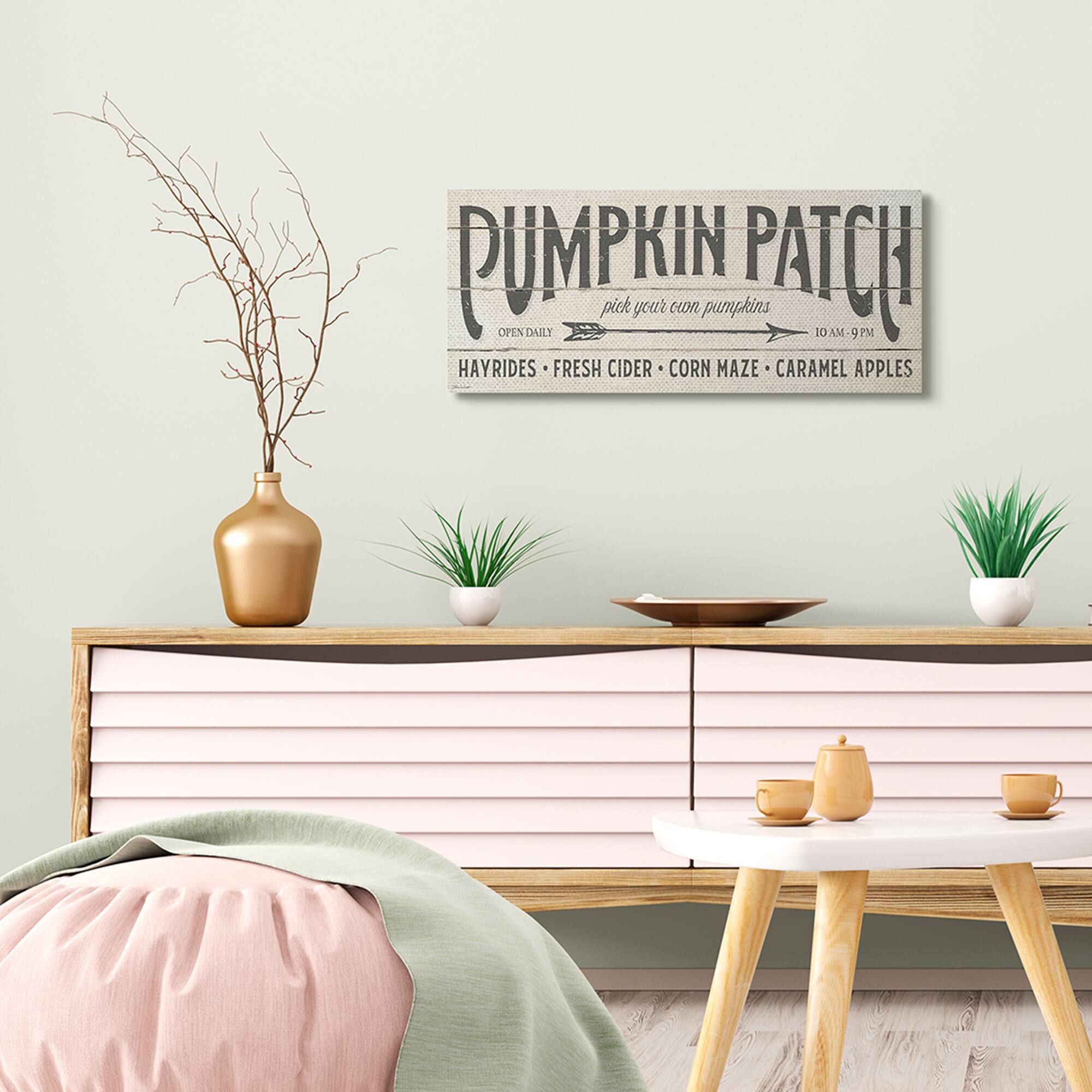 Stupell Industries Pumpkin Patch Fall Autumn Seasonal Word Design Canvas Wall Art