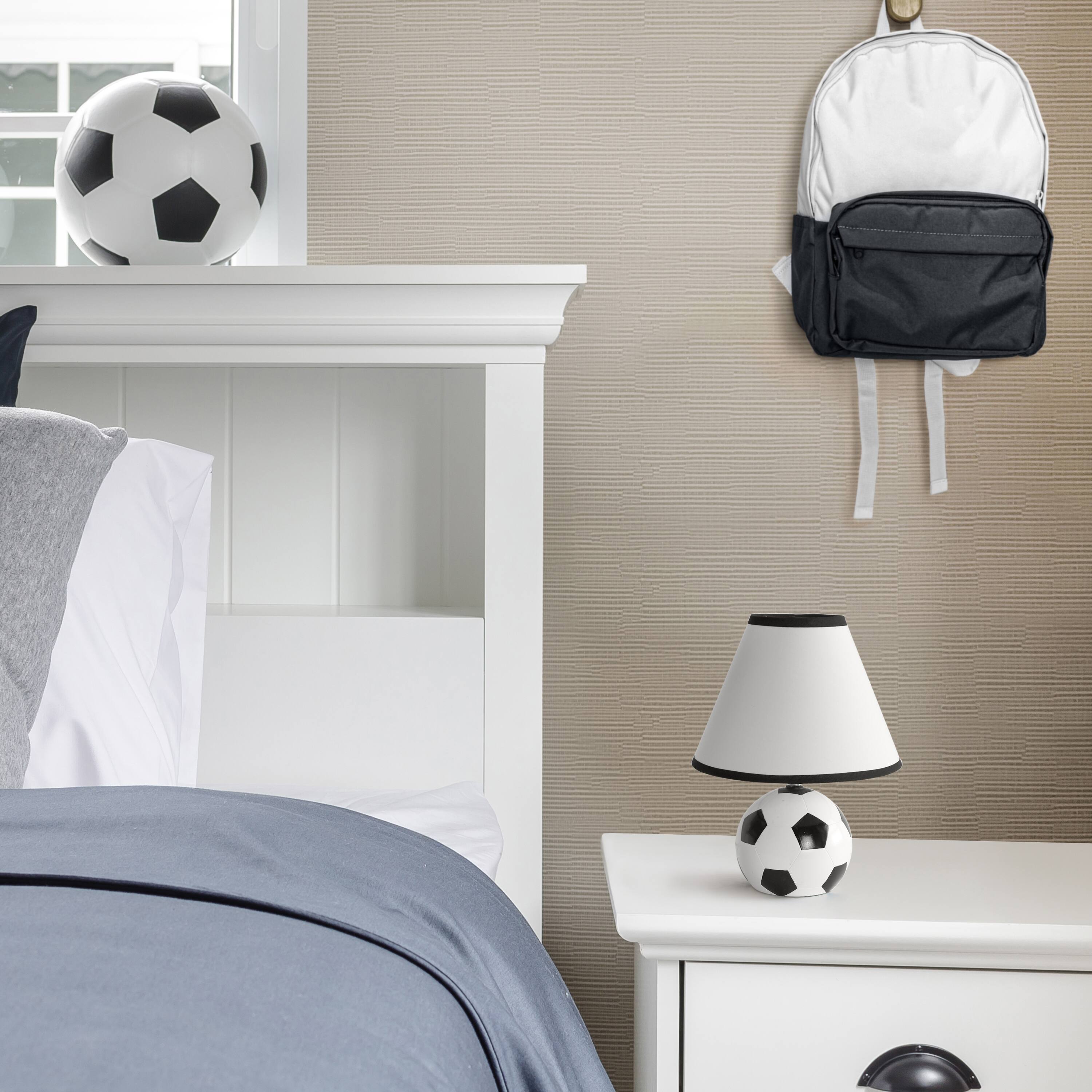 Simple Designs&#x2122; 11.5&#x22; Soccer Ball Base Table Lamp with White Shade Black Trim