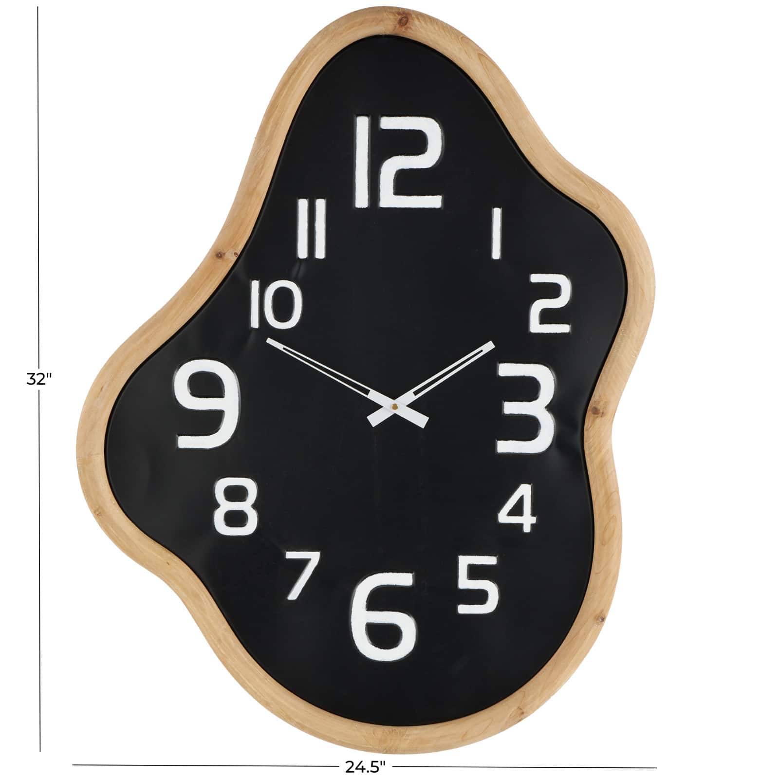 25" x 32" Black Metal Wavy Decorative Wall Clock with Brown Frame & White Accents