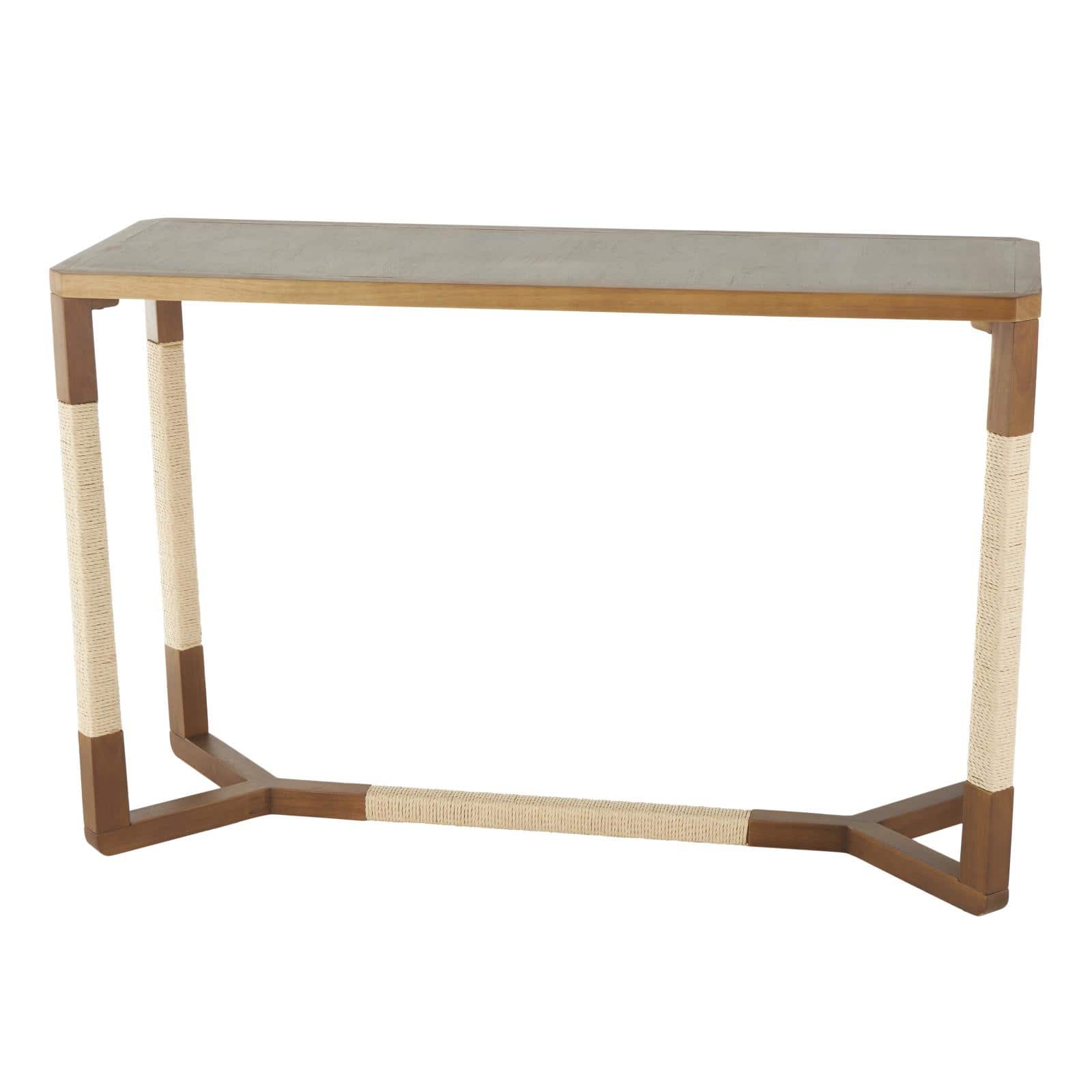 47.25&#x22; Brown Wooden Living Room Console Table with Rope Wrapped Frame
