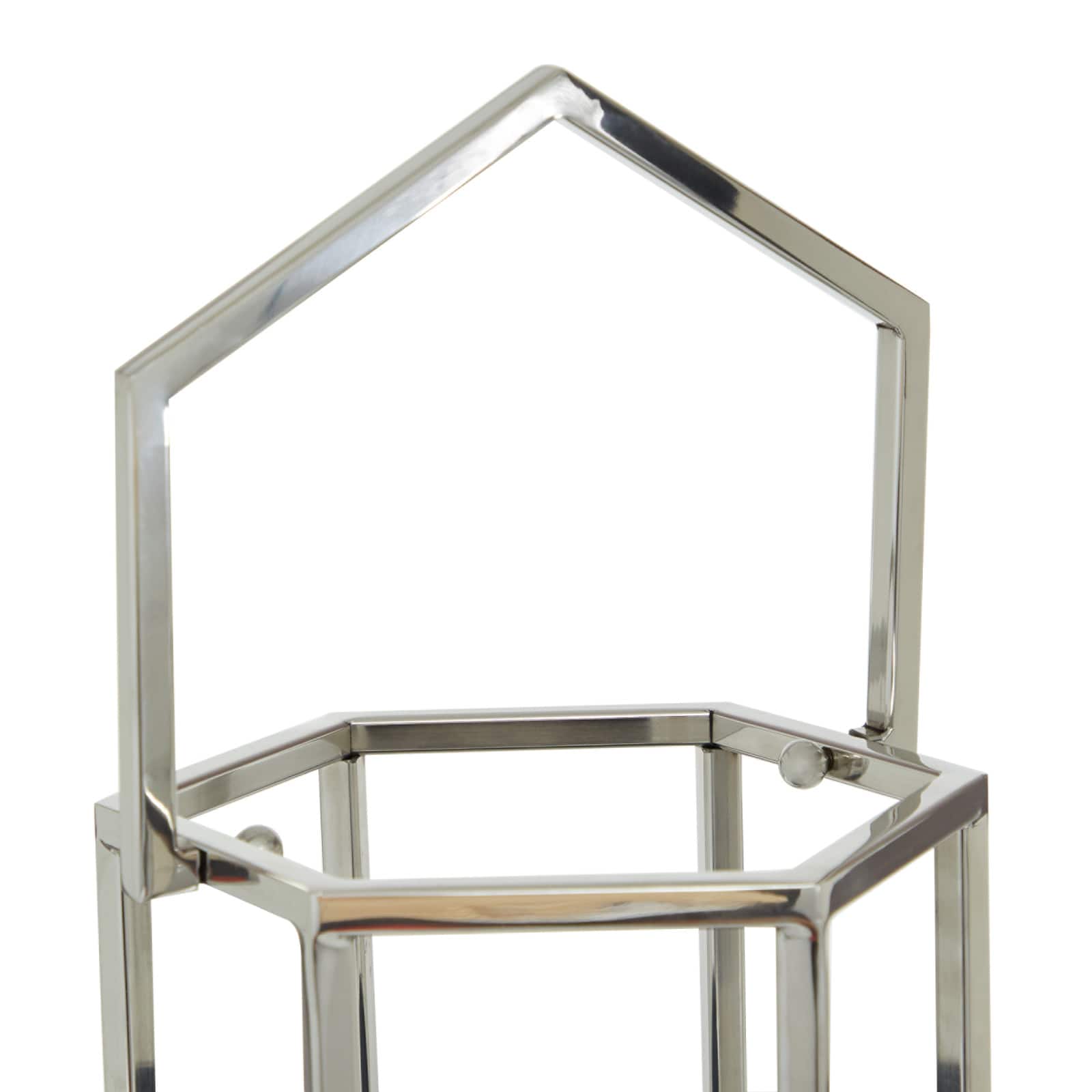 Silver Stainless Steel Contemporary Lantern, 18" x 10" x 11"