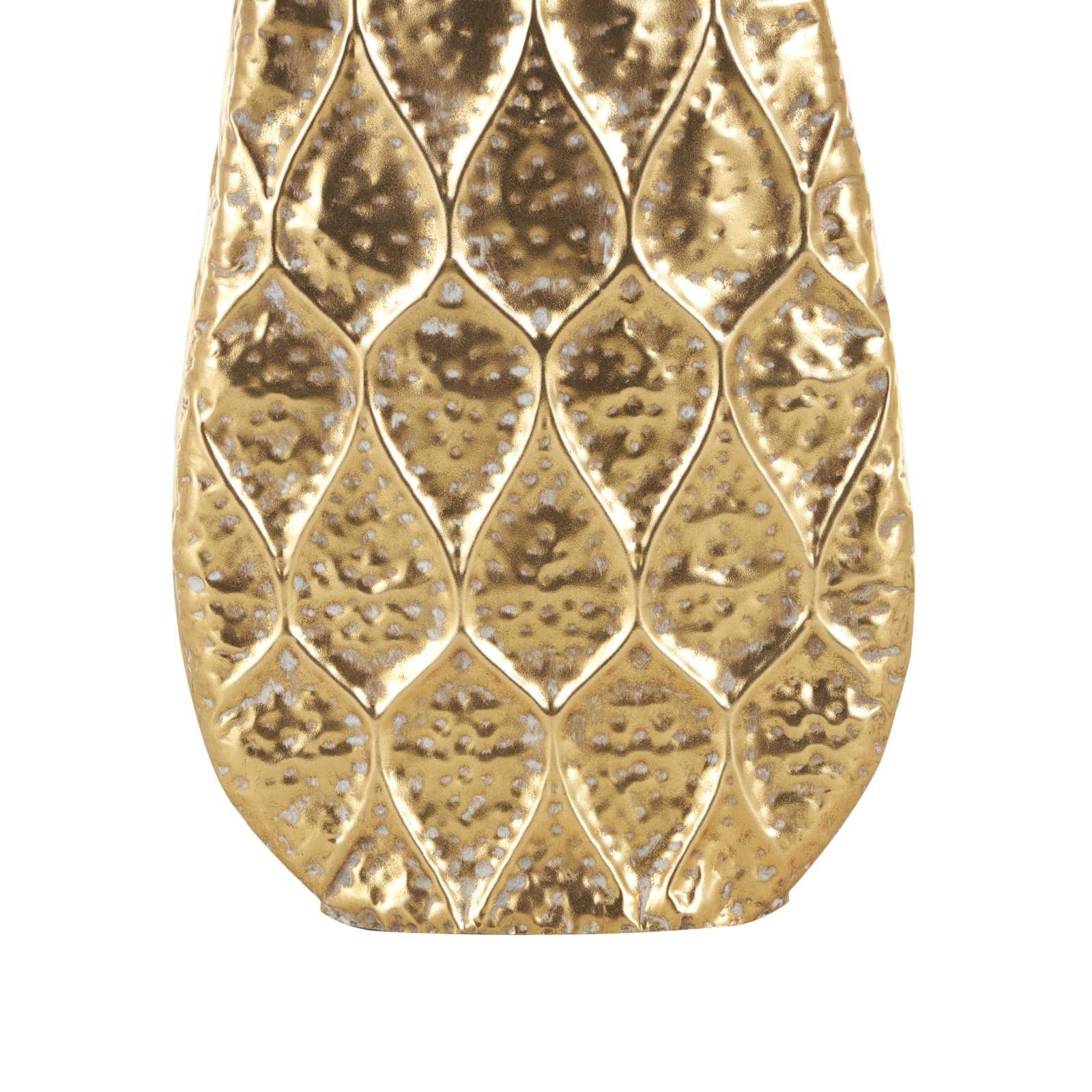 28" Gold Metal Vase with Peacock Inspired Design