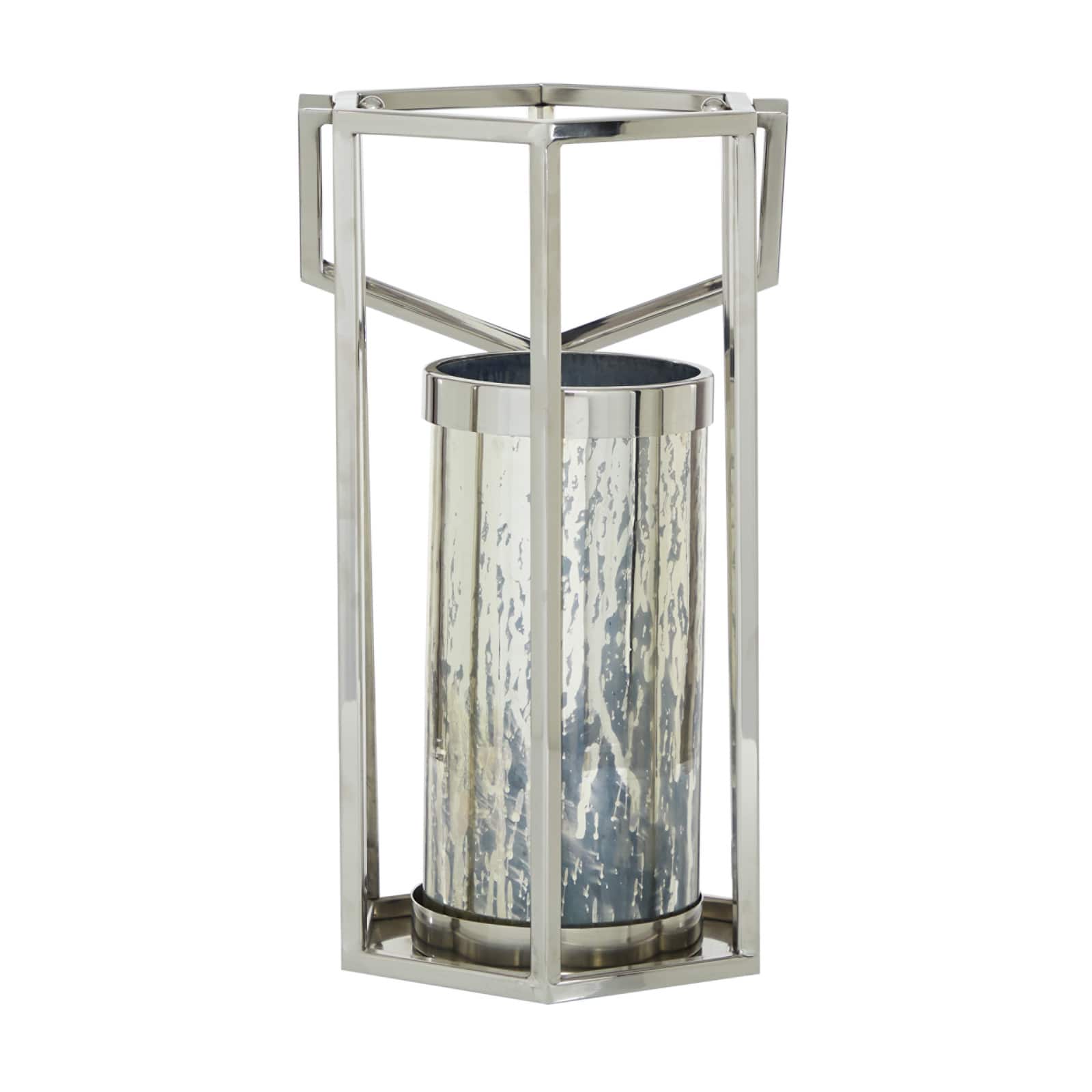Silver Stainless Steel Contemporary Lantern, 18" x 10" x 11"