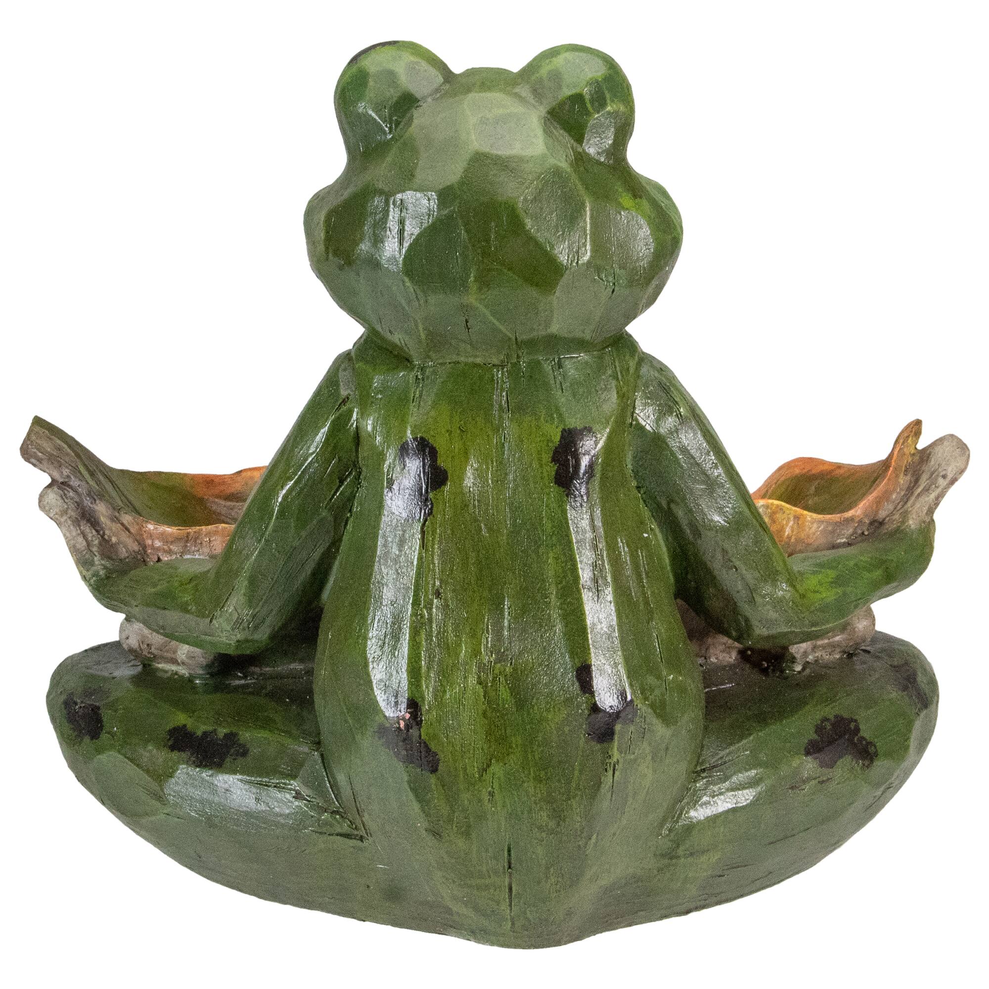 14" Green Frog With Leaf Birdfeeder Outdoor Garden Statue