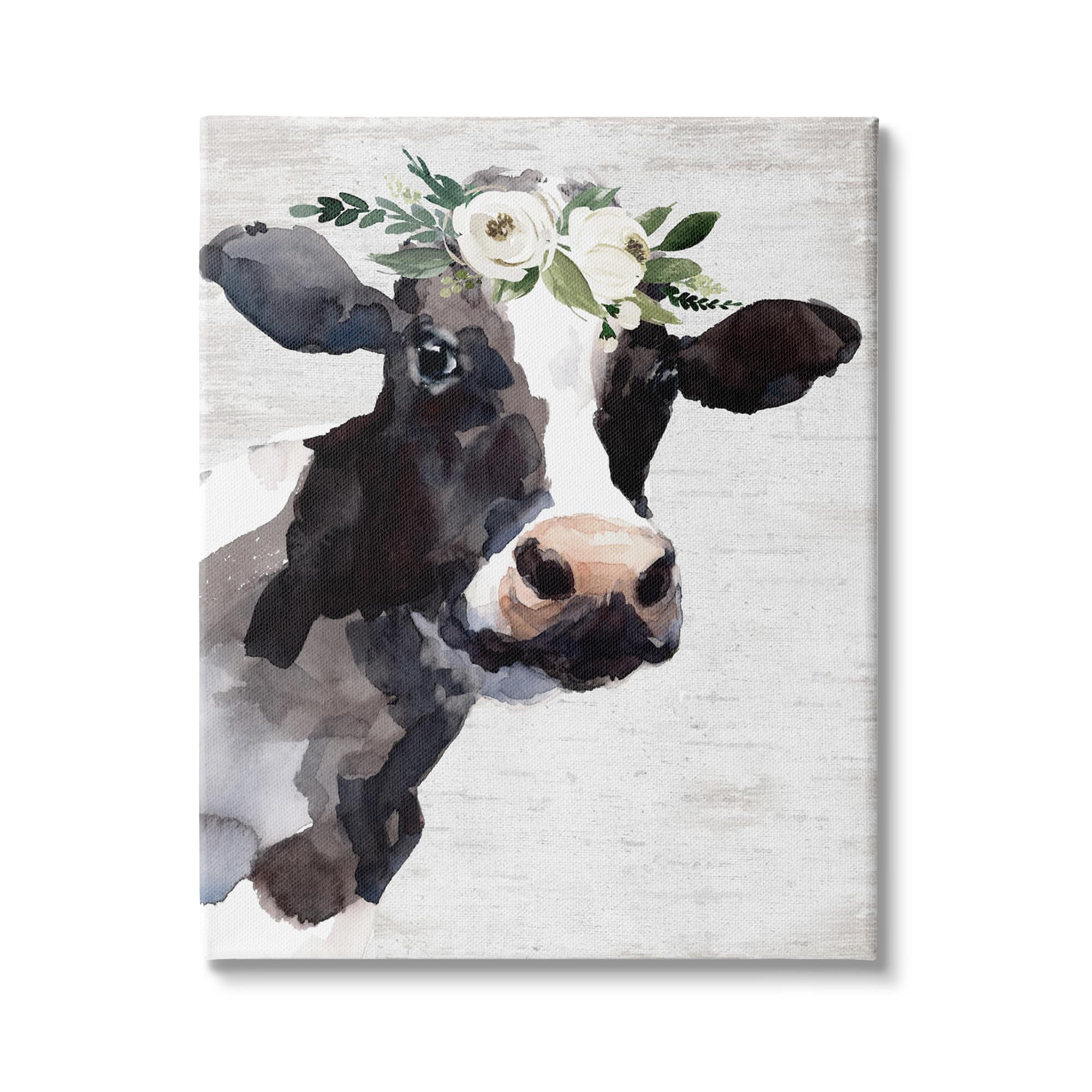 Stupell Industries Dairy Farm Cow Boho Floral Crown Charming Animal Canvas Wall Art