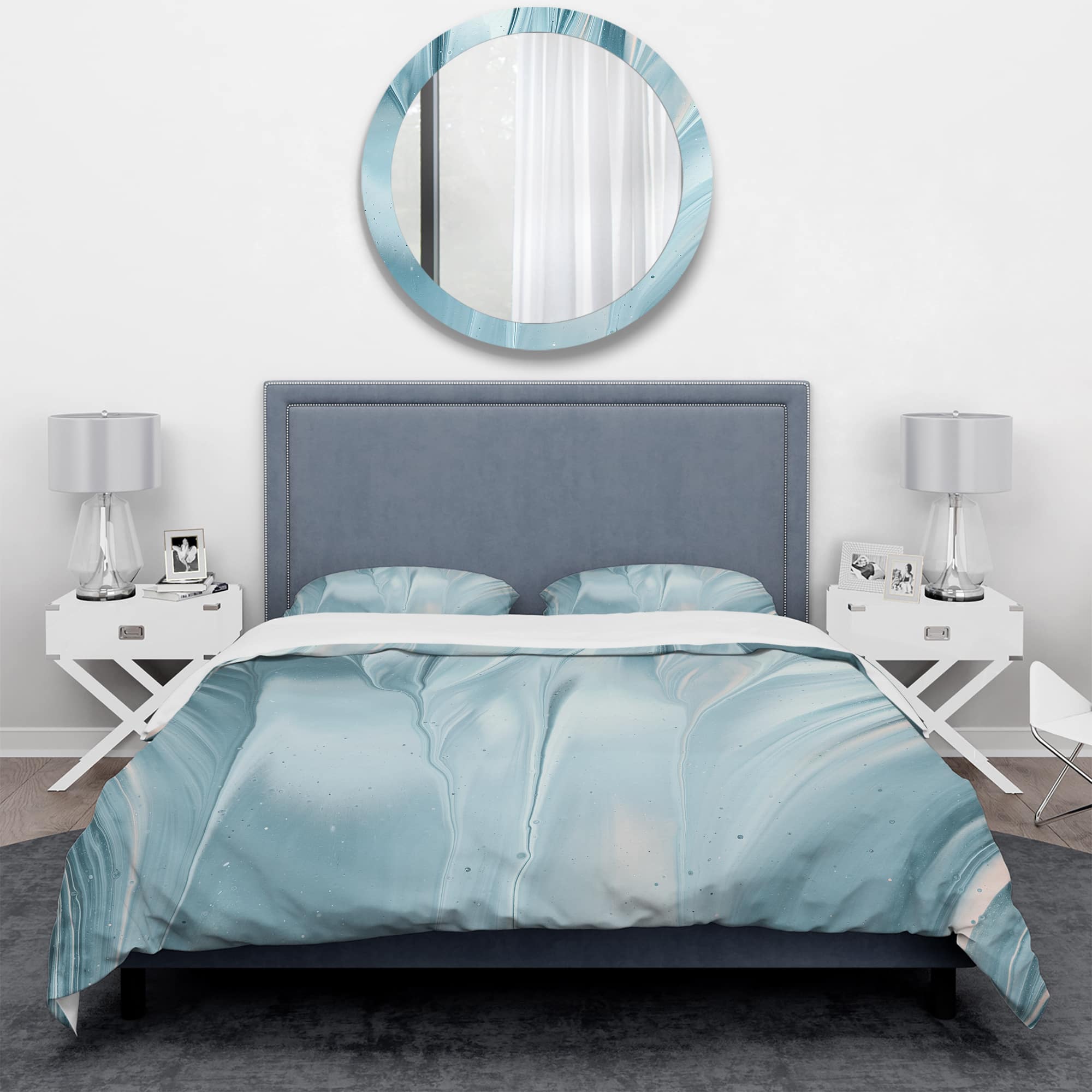Designart &#x27;Blue Modern Water III&#x27; Geometric Bedding Set - Duvet Cover &#x26; Shams