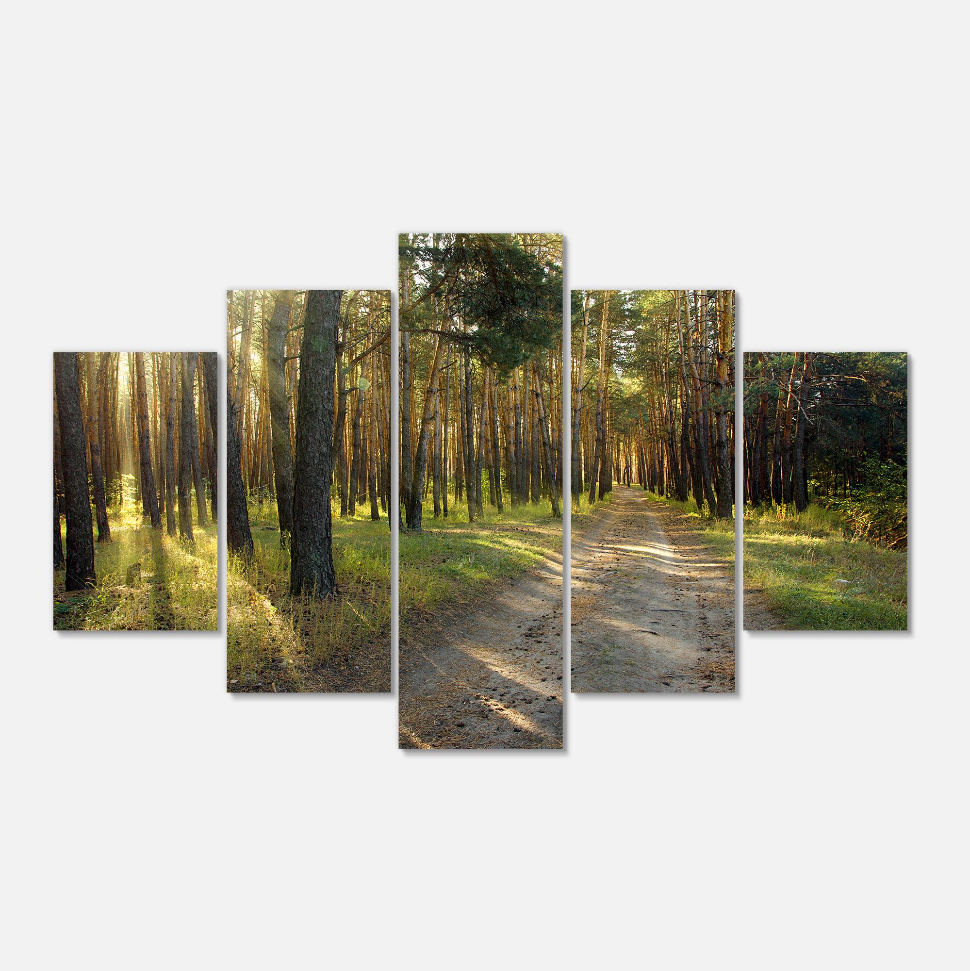 Designart - Road Through Green Pine Forest - Landscape Photography Canvas Print