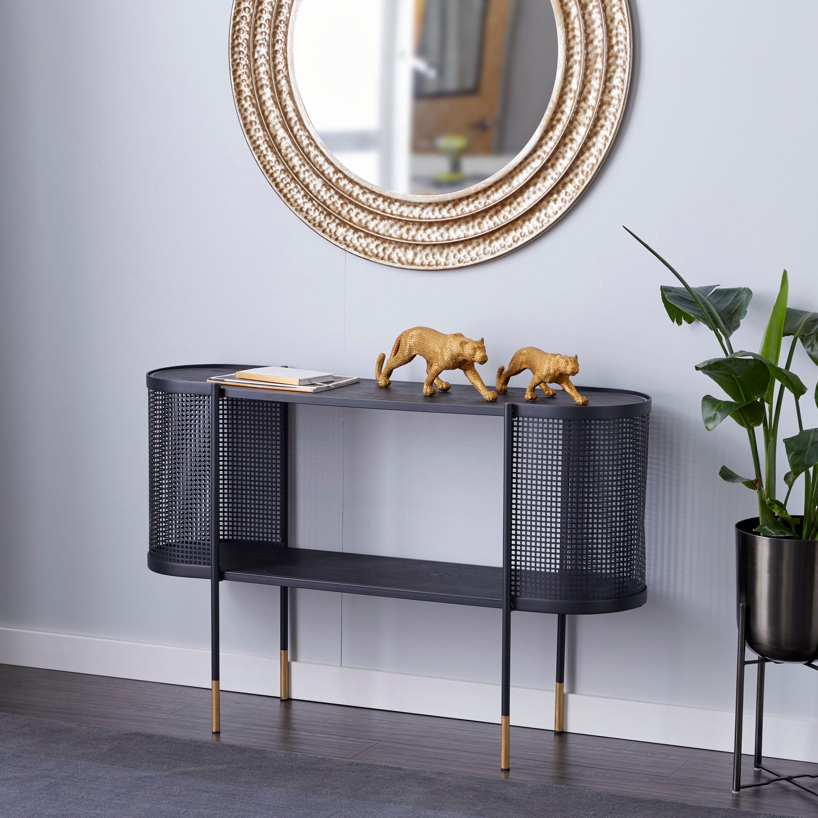 Black Contemporary Metal Console Table, 32&#x22; x 47&#x22;