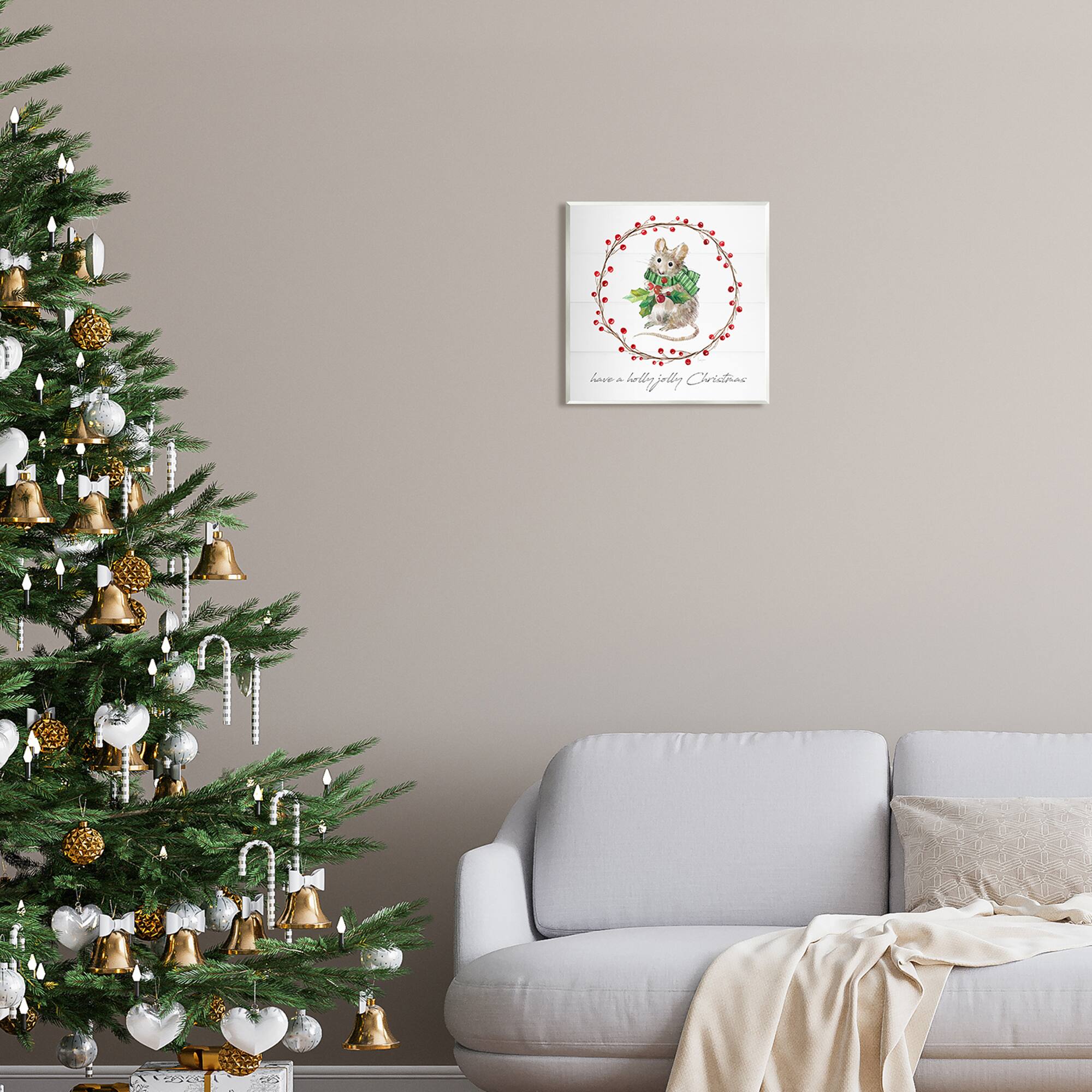 Stupell Industries Holly Jolly Christmas Mouse Wall Plaque Art