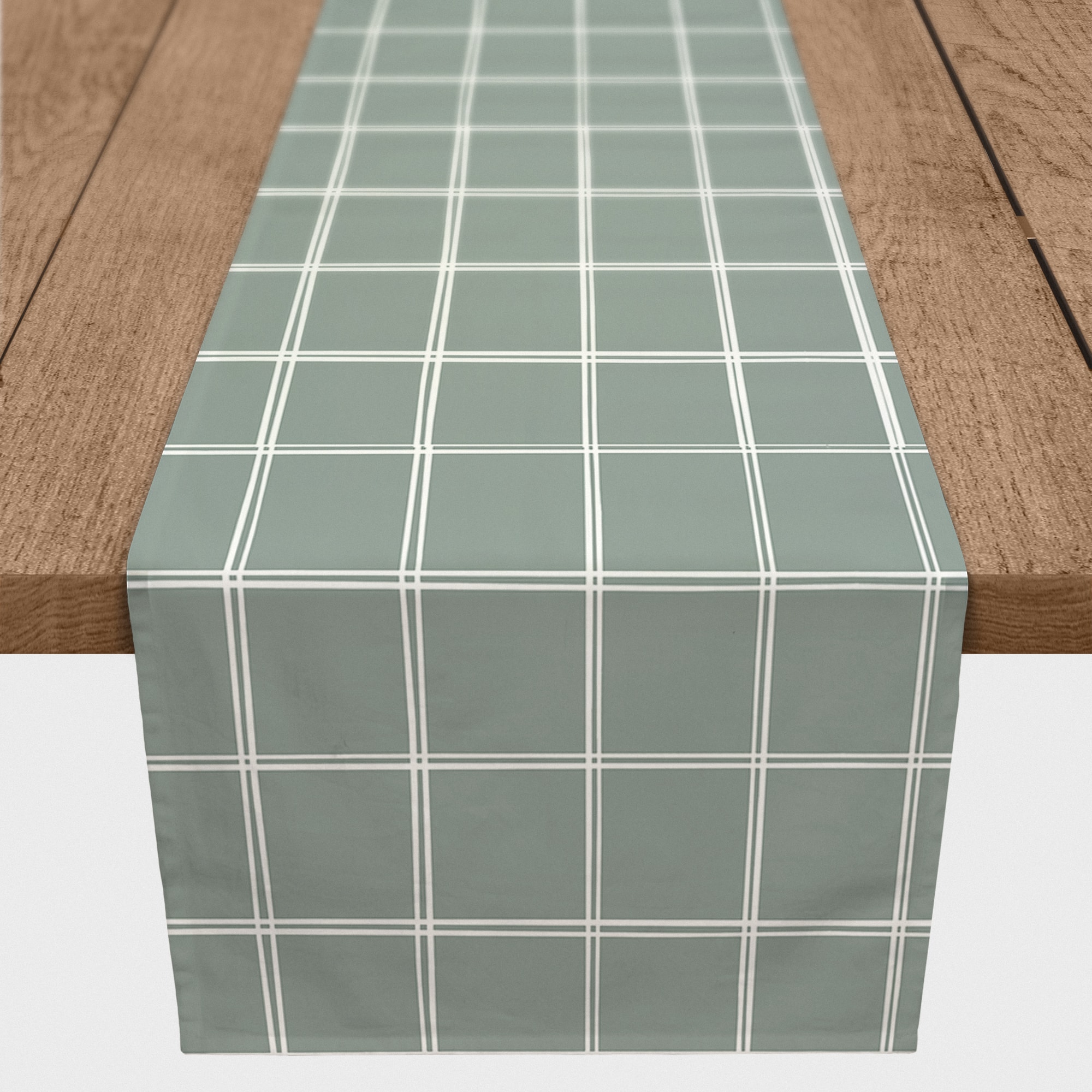 90" Sage Hand Grid Poly Twill Table Runner
