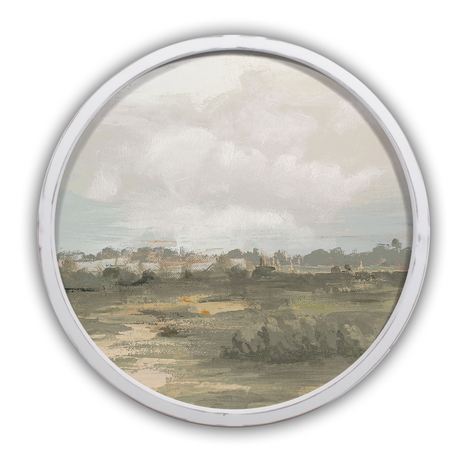 Soft Calming Landscape Round White Framed Print