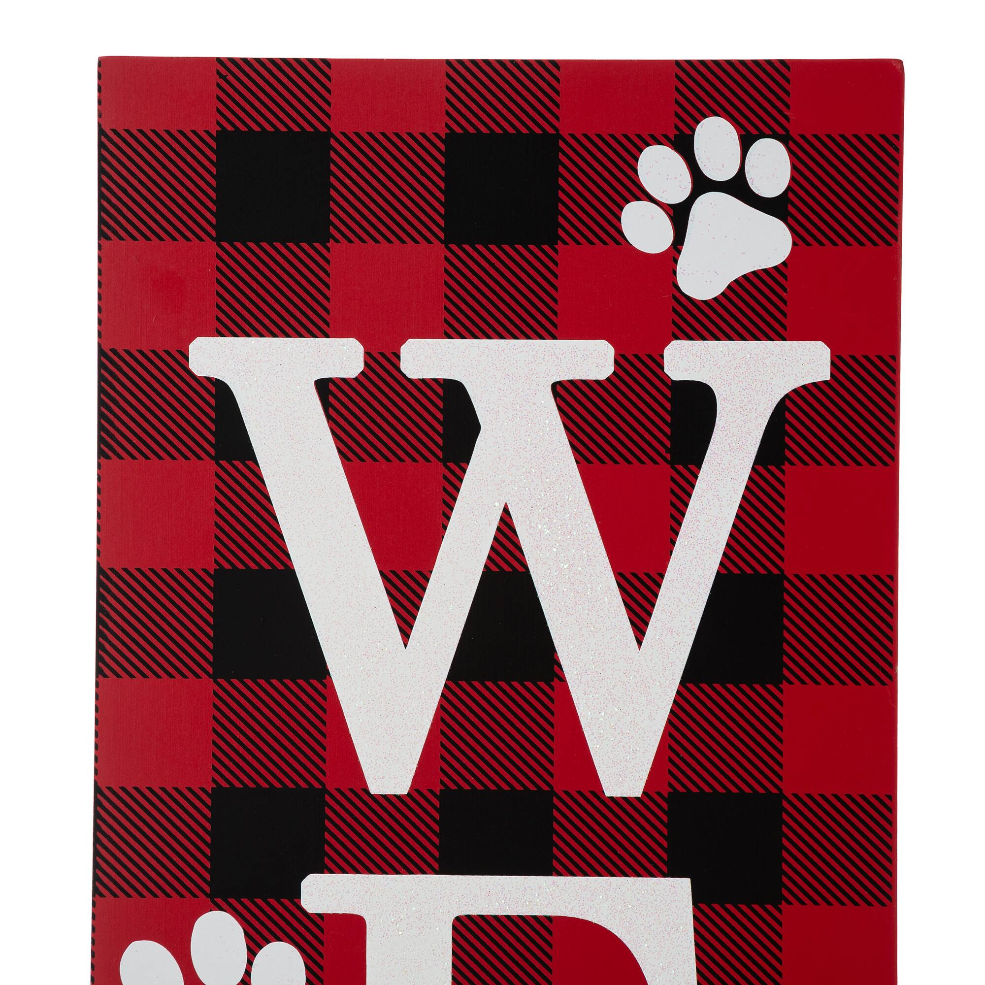 Glitzhome&#xAE; 42&#x22; Plaid Pet &#x22;WELCOME&#x22; Wooden Porch Sign