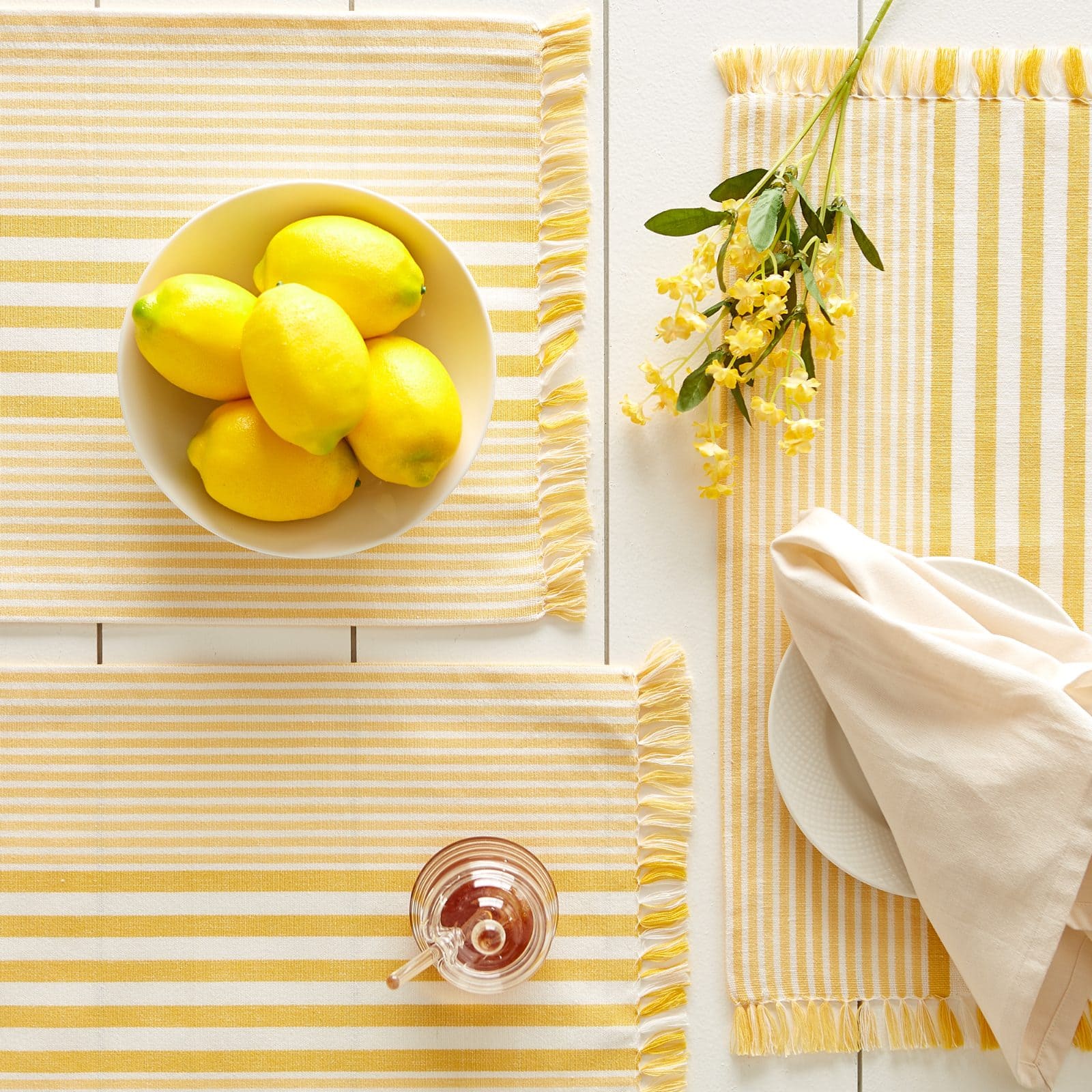 DII&#xAE; Deep Yellow Stripes With Fringe Placemats, 6ct.