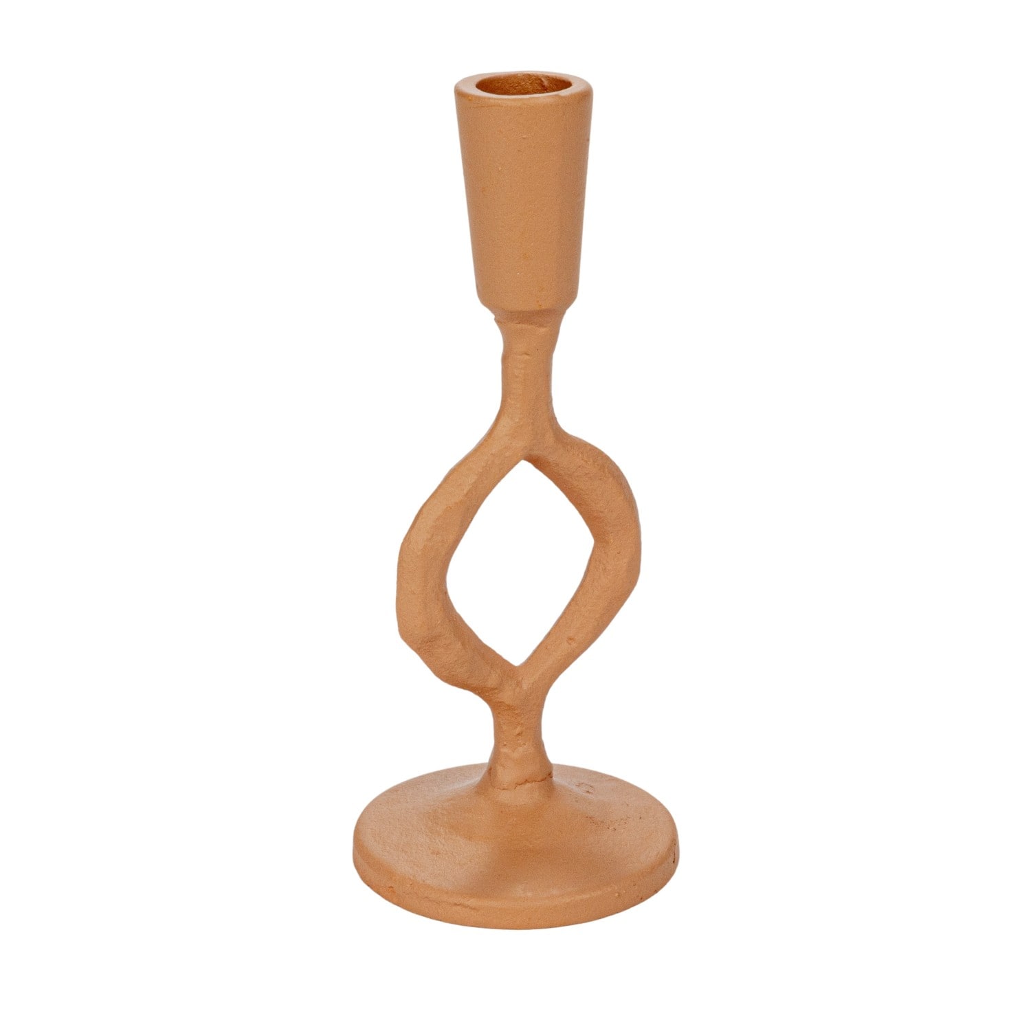 Hello Honey&#xAE; 7.5&#x22; Small Tan Decorative Cast Metal Taper Candle Holder