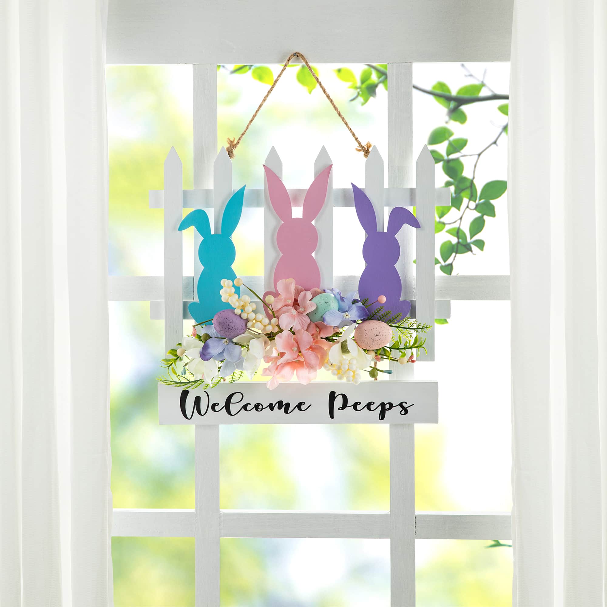 Glitzhome® 14" Easter Wooden Bunny Fence Door Hanger