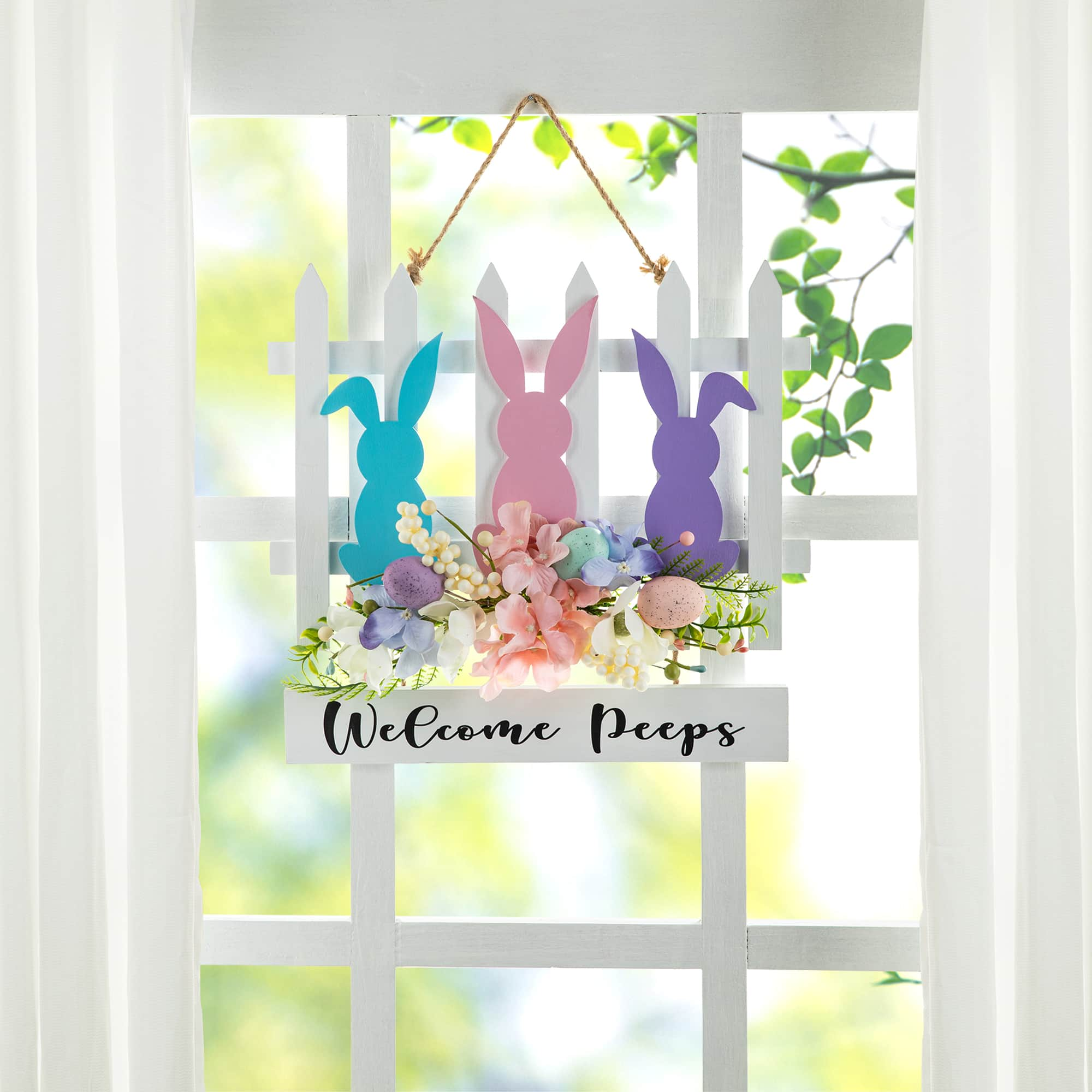 Glitzhome&#xAE; 14&#x22; Easter Wooden Bunny Fence Door Hanger