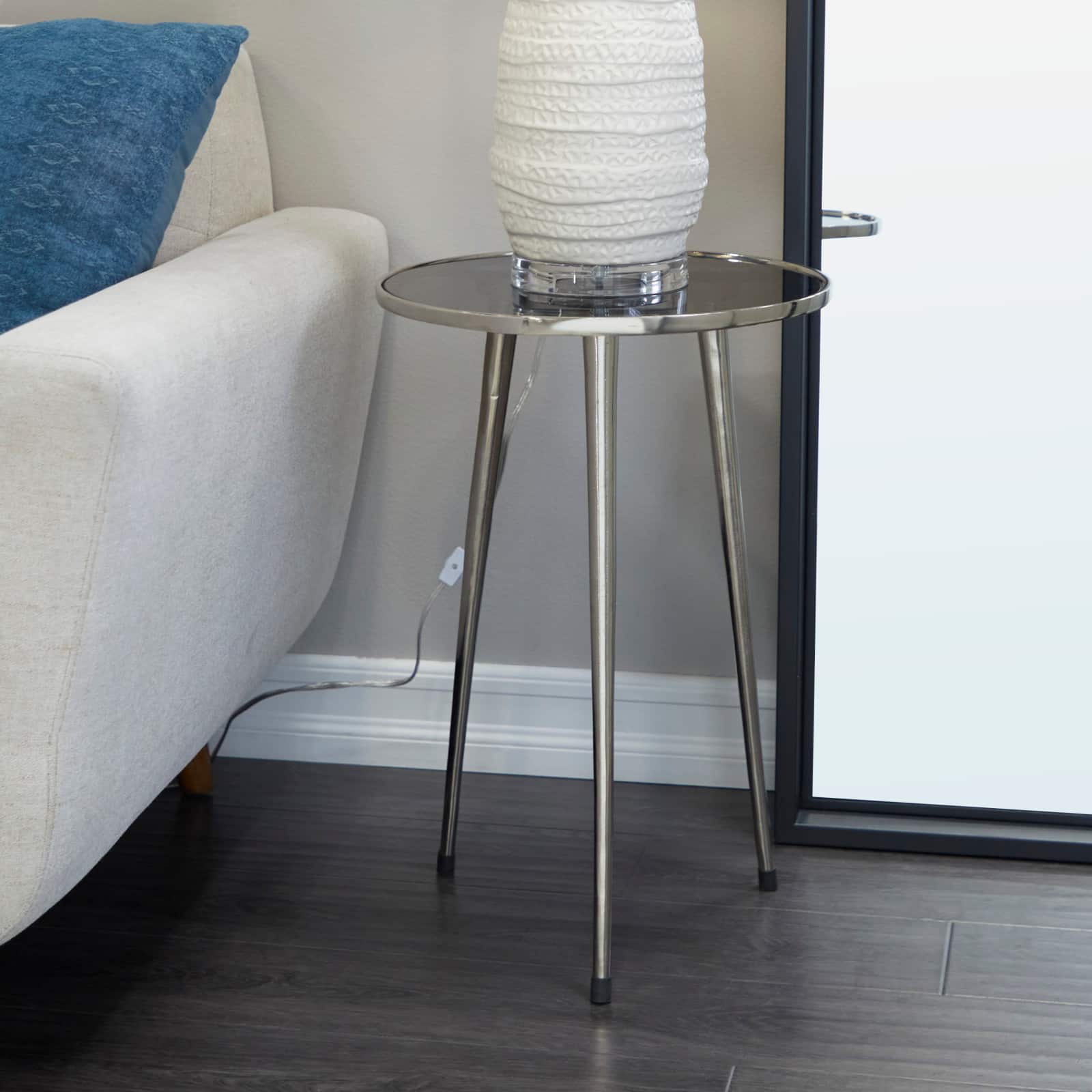 22&#x22; Aluminum Tripod Legs Accent Table with Shaded Glass Top