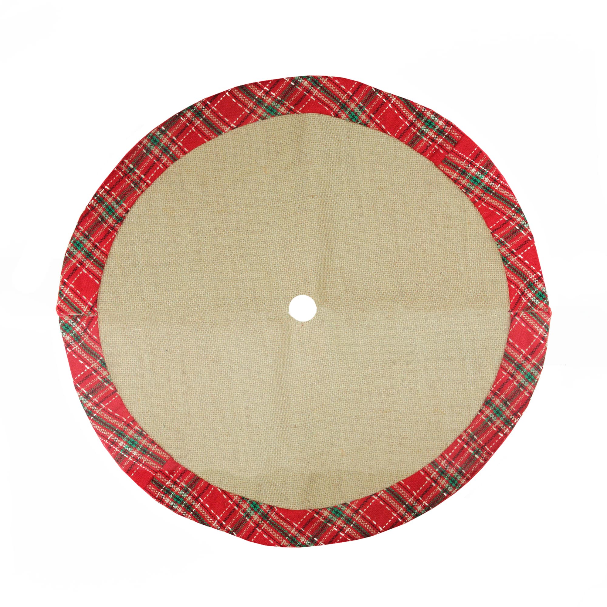 20&#x22; Burlap &#x26; Red Plaid Trim Mini Tree Skirt