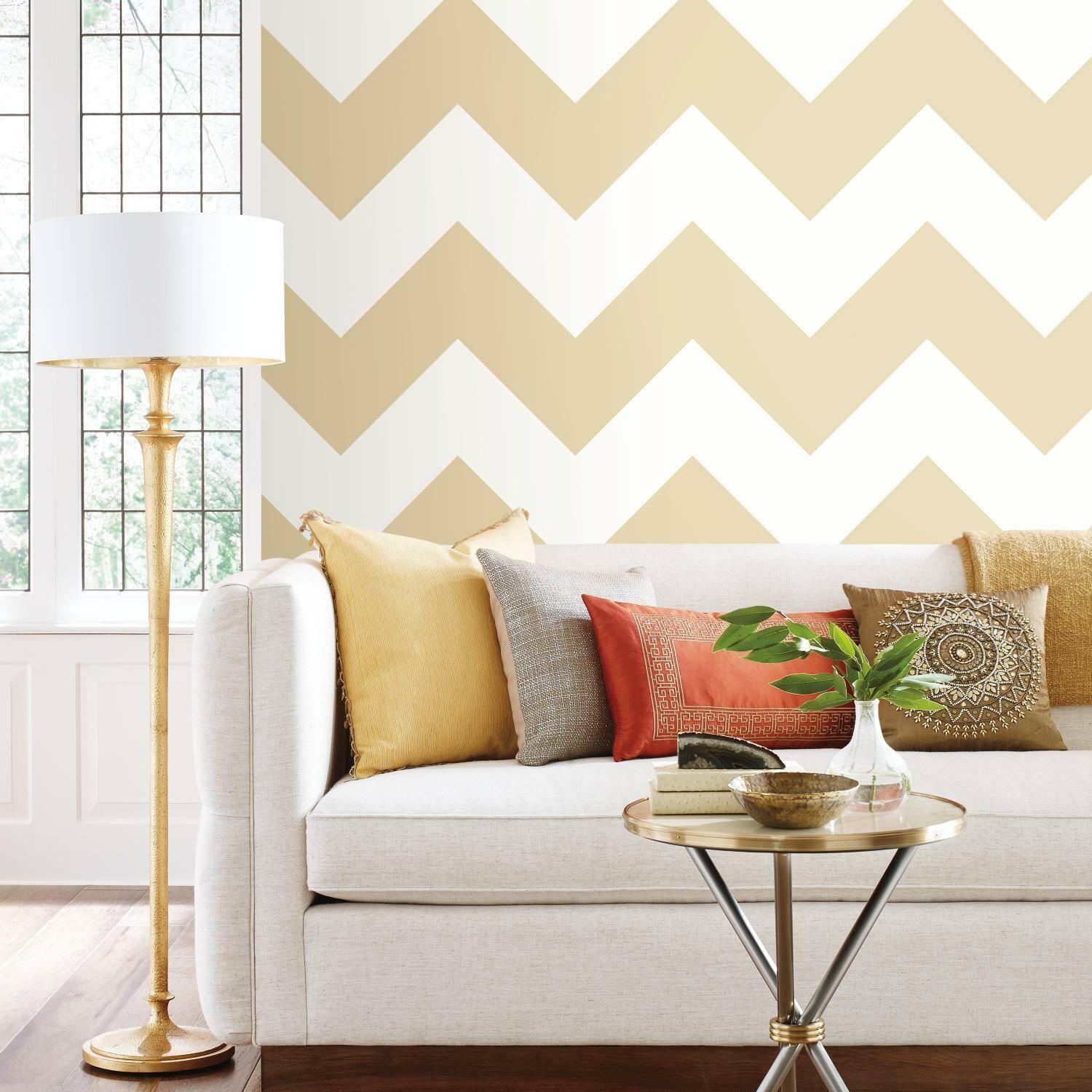 RoomMates Gold Large Chevron Peel & Stick Wallpaper