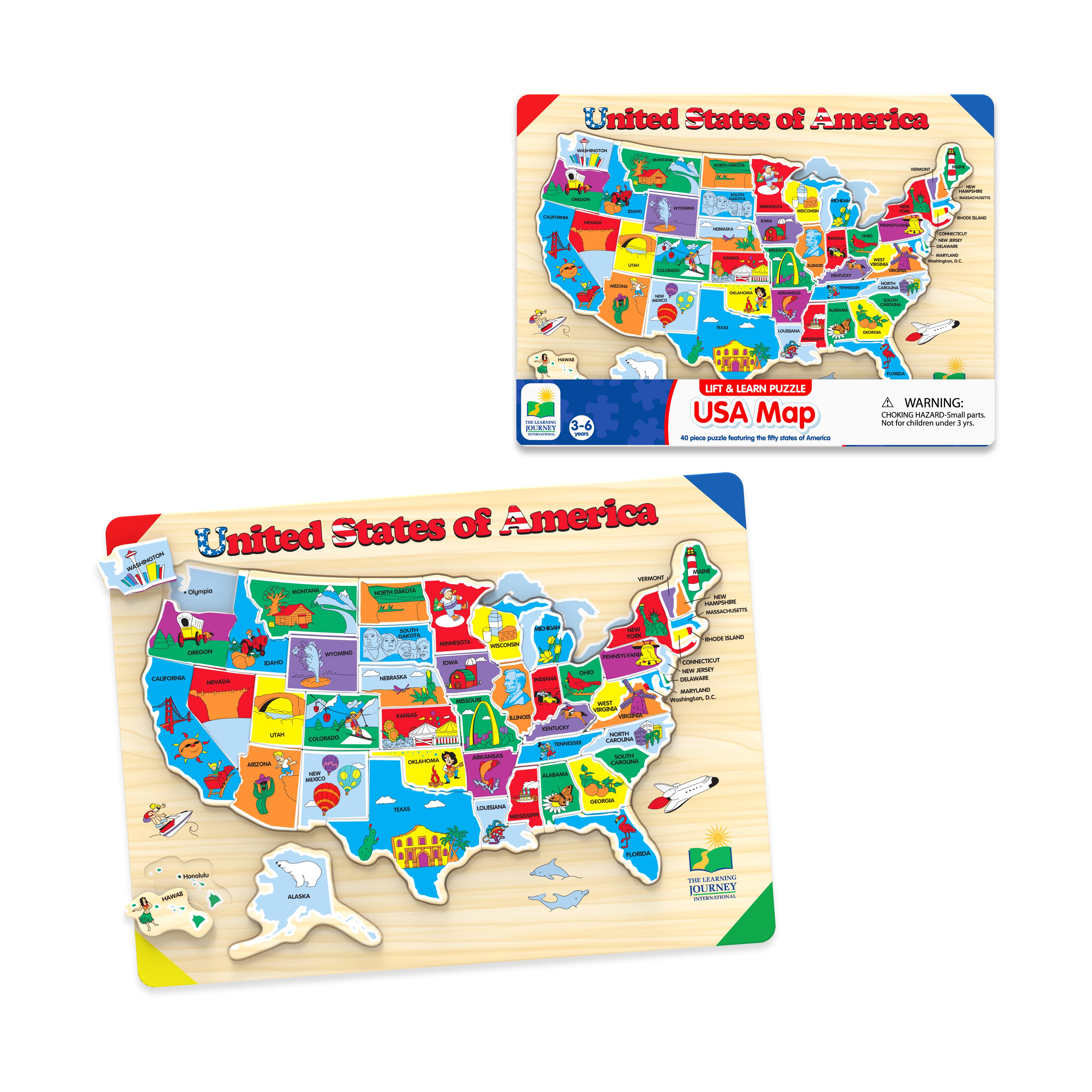 Lift & Learn Puzzle - USA Map: 40 Pcs