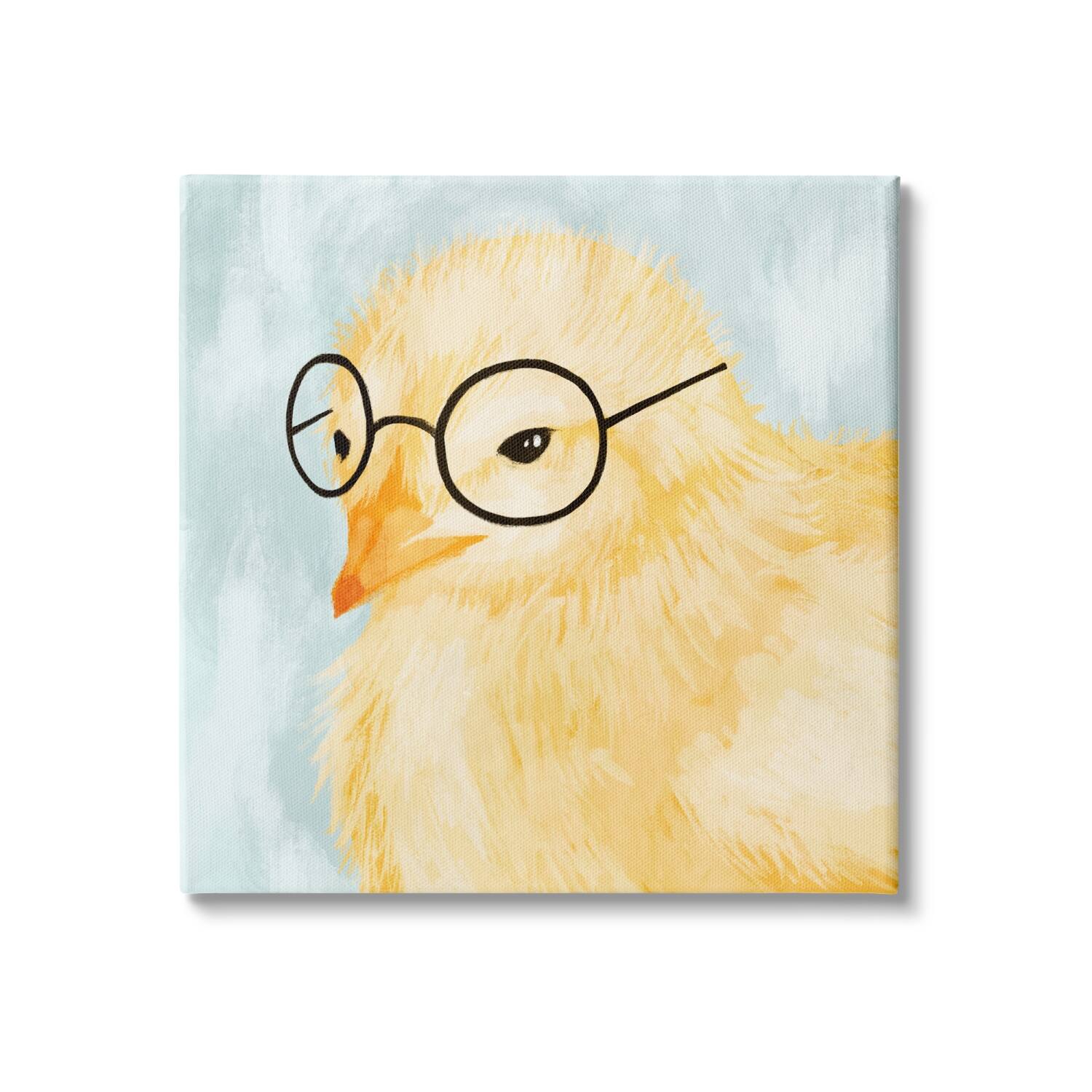 Stupell Industries Easter Chick Yellow Bird Black Glasses Animal Portrait Canvas Wall Art