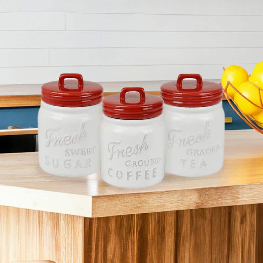 DII&#xAE; 5.6&#x22; Red Ceramic Jar Canister Set, 3ct.