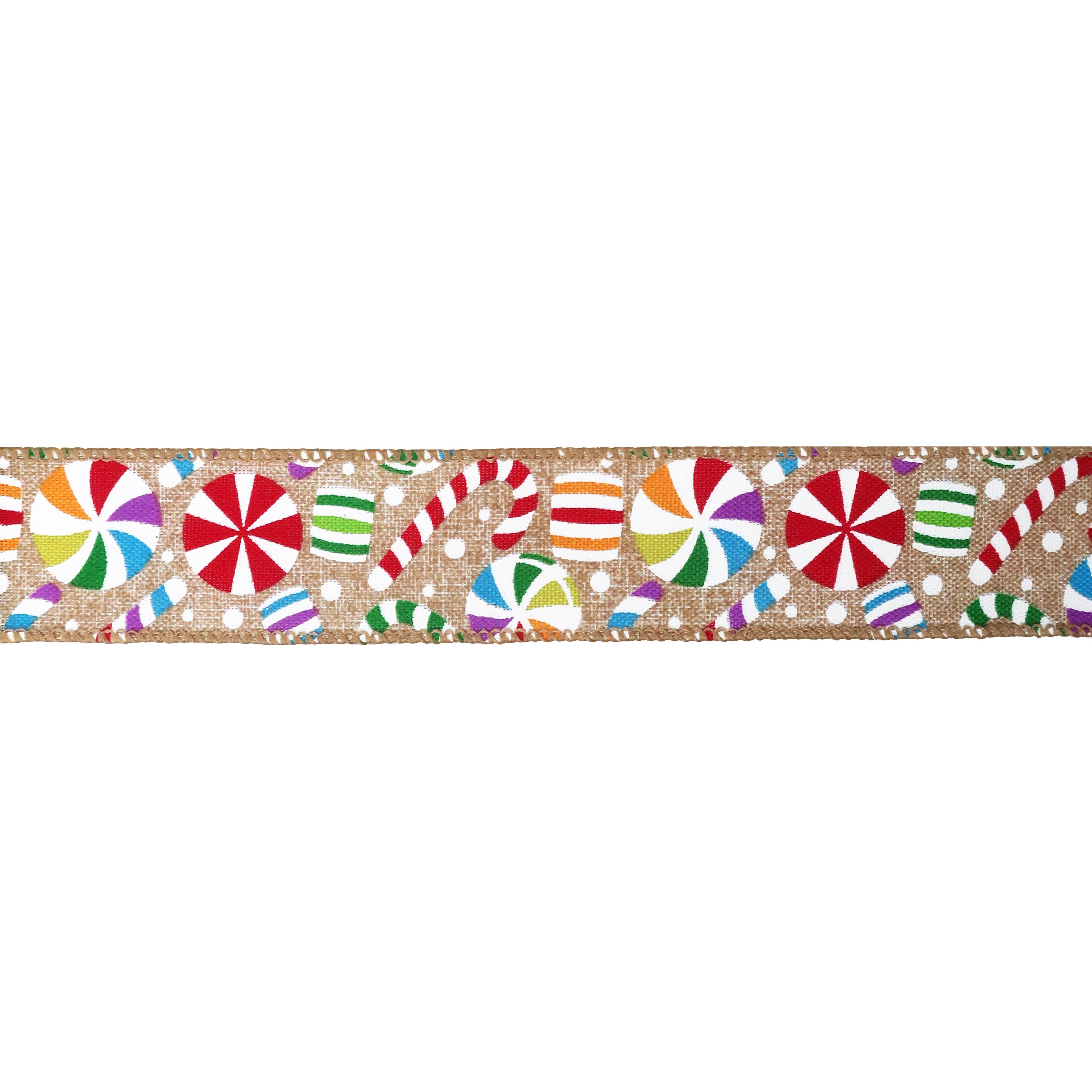 1.5&#x22; x 30ft. Multicolor Candy Wired Faux Linen Ribbon by Celebrate It&#xAE; Christmas