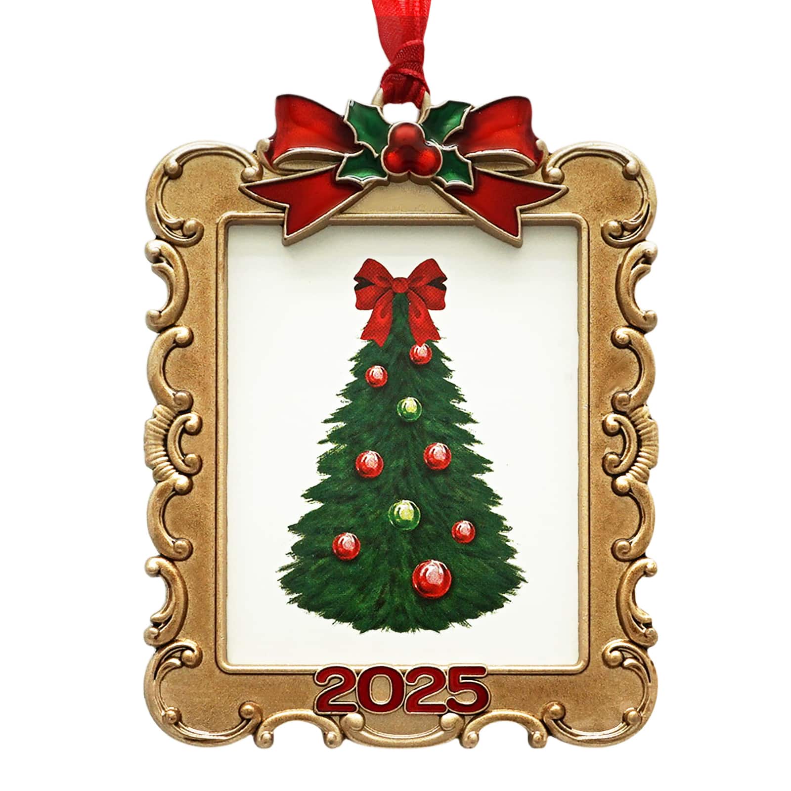 2&#x22; x 2.5&#x22; Gold with Holly &#x26; Bow Ornate Metal Ornament Frame by Studio D&#xE9;cor&#xAE;