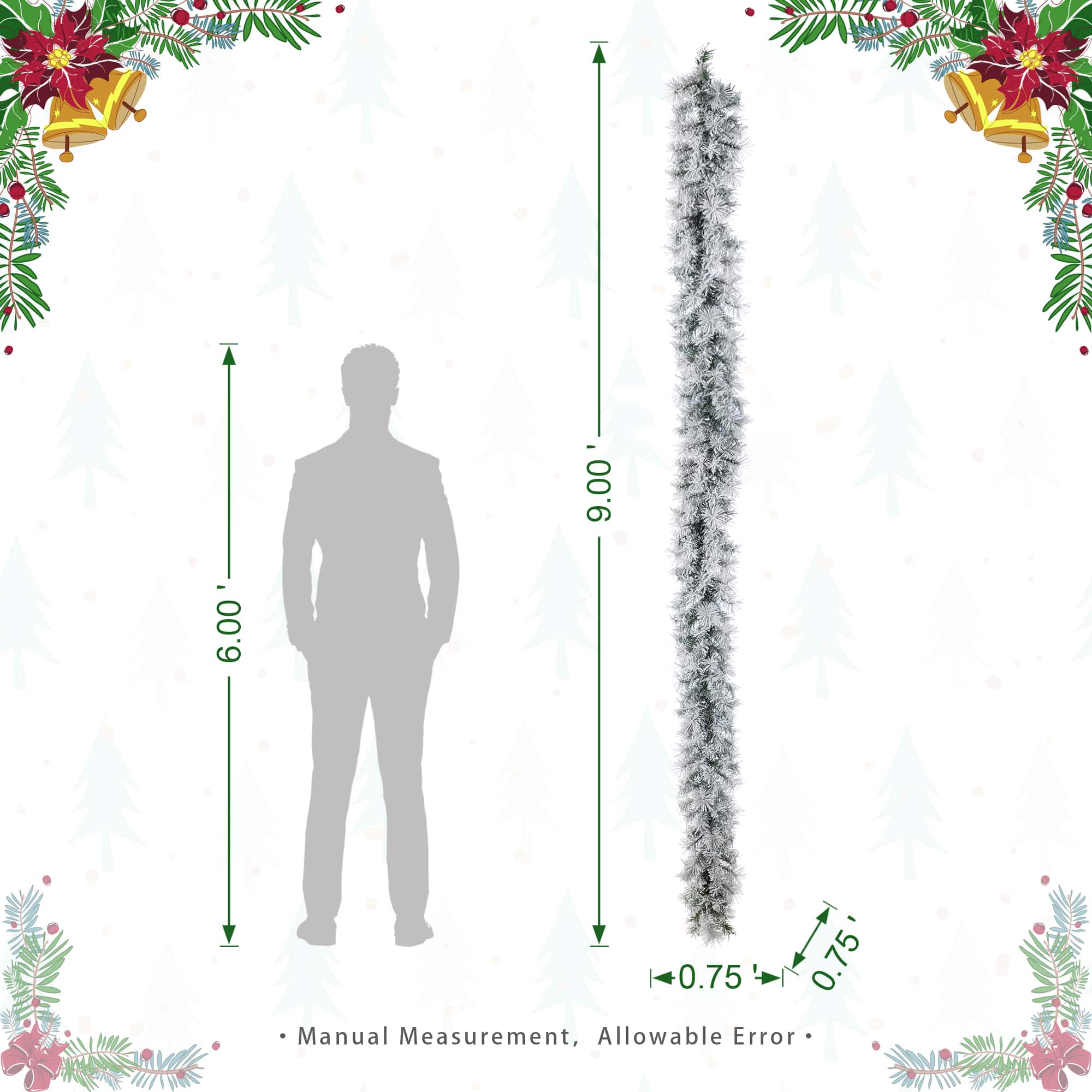 Glitzhome&#xAE; 9ft Pre-Lit Snow Flocked Greenery Pine Christmas Garland with Timer