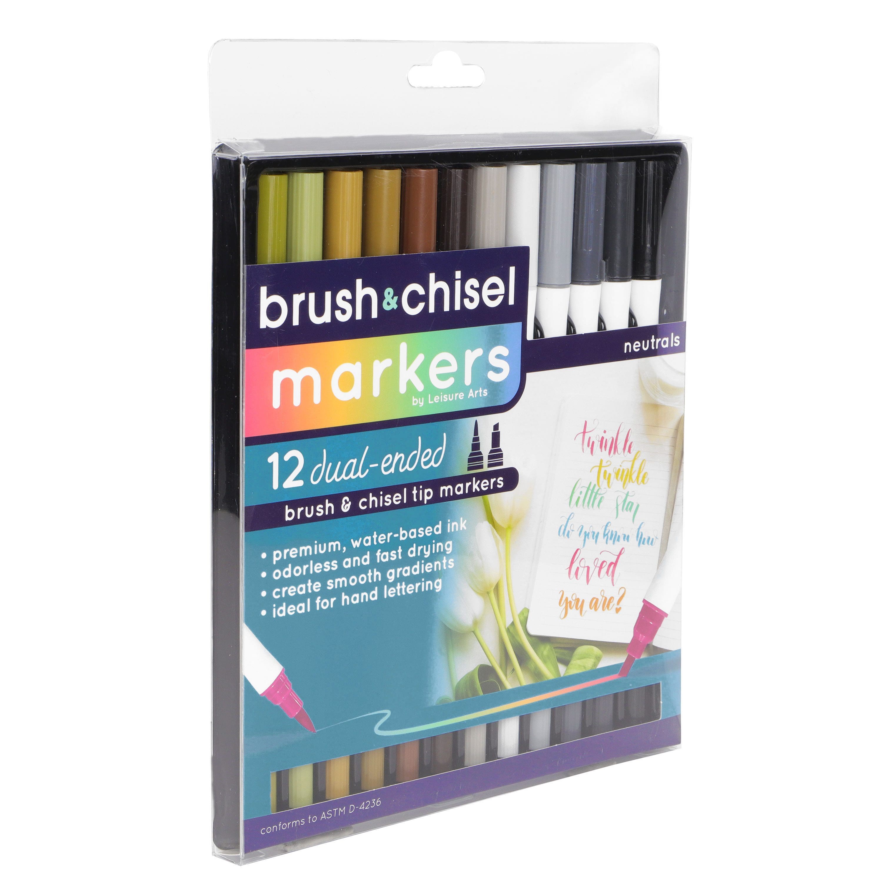 Leisure Arts® 12 Color Neutrals Brush & Chisel Dual Tip Marker Set