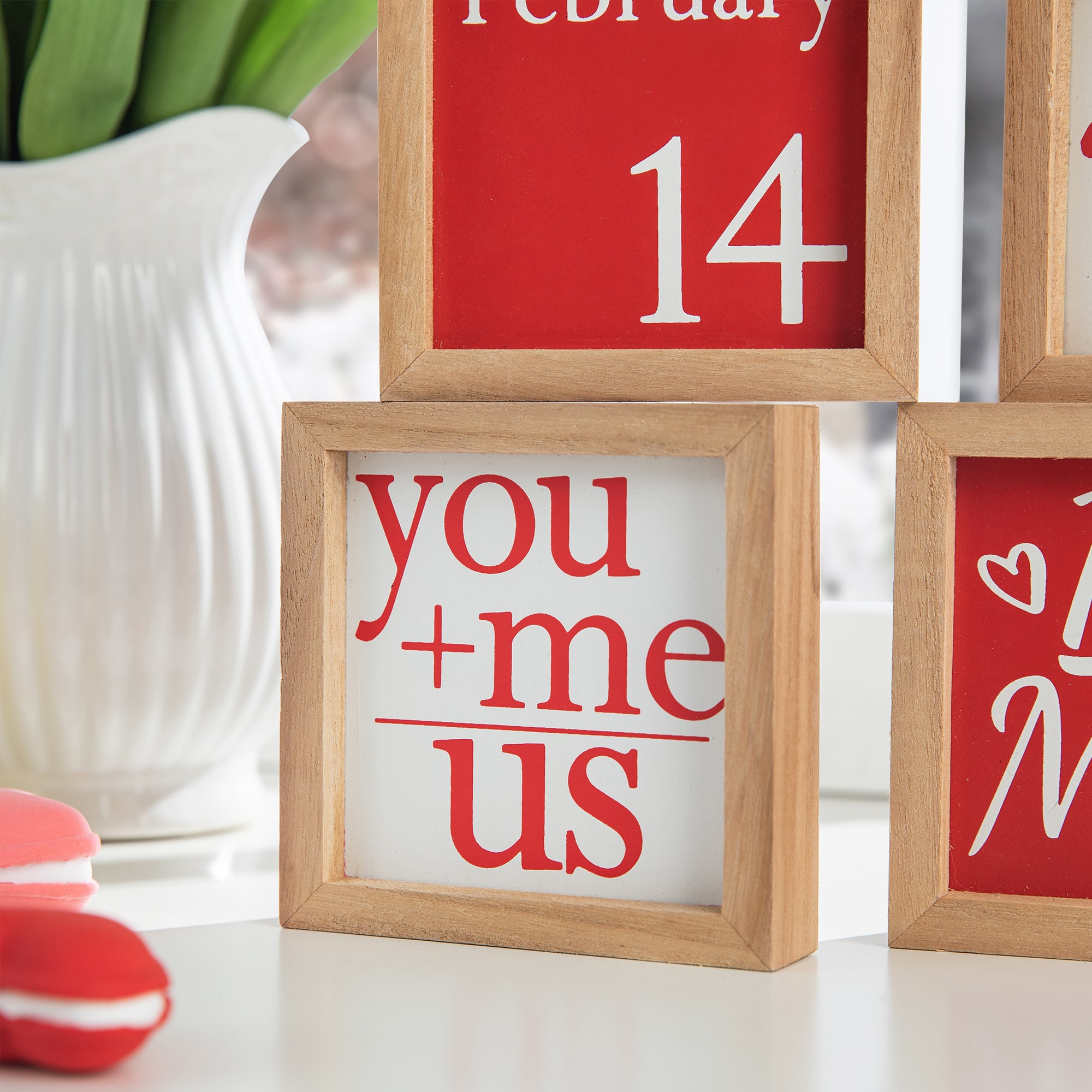 Glitzhome&#xAE; 4&#x22; Valentine&#x27;s Wooden Block Table D&#xE9;cor Set