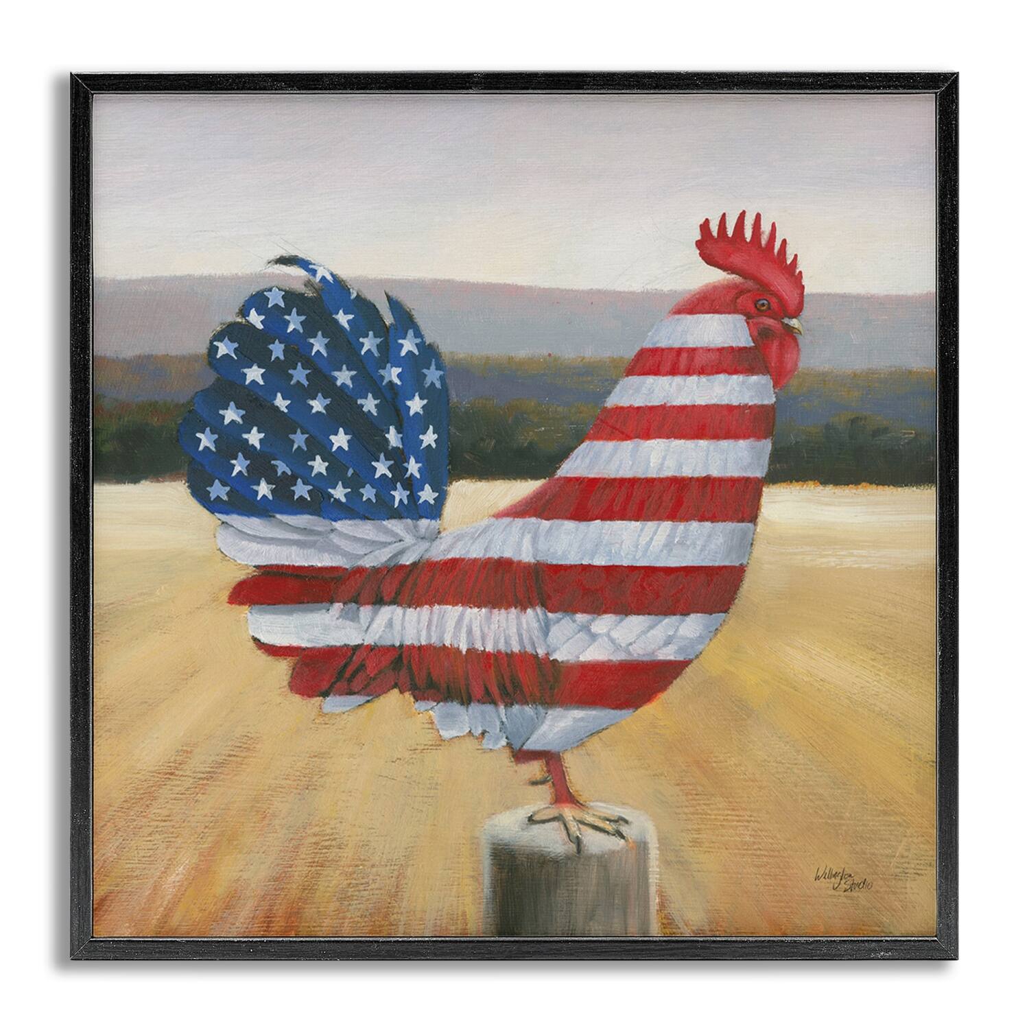 Stupell Industries American Flag Rooster Framed Giclee Art