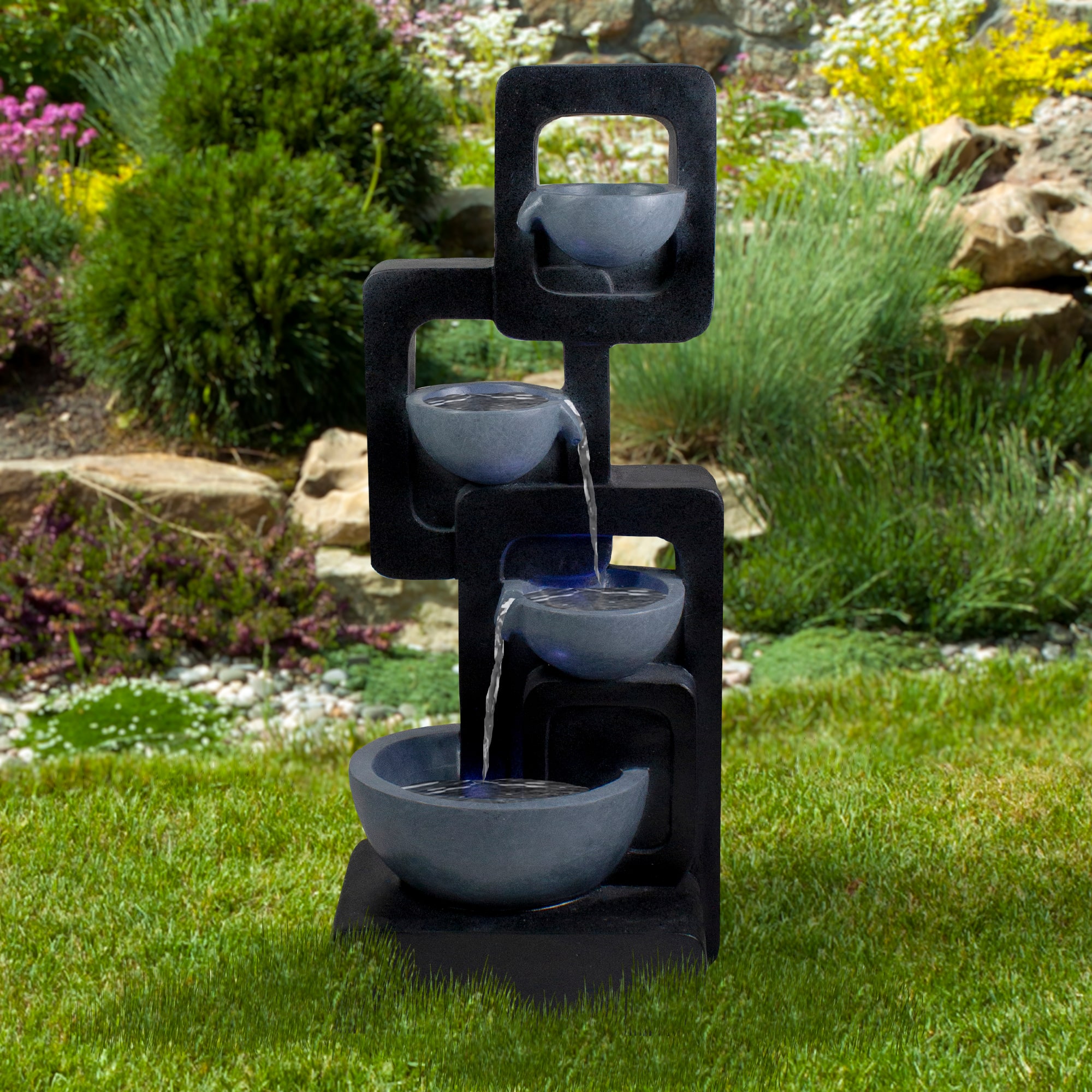 32" Black & Gray 4-tier Modern Outdoor Garden Water Fountain