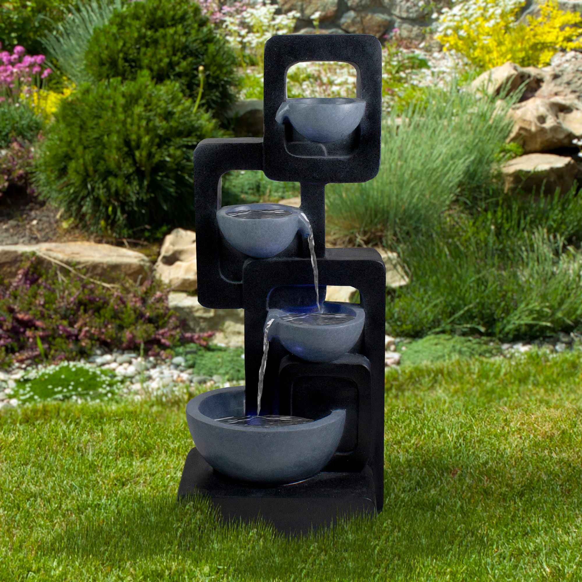 32&#x22; Black &#x26; Gray 4-tier Modern Outdoor Garden Water Fountain