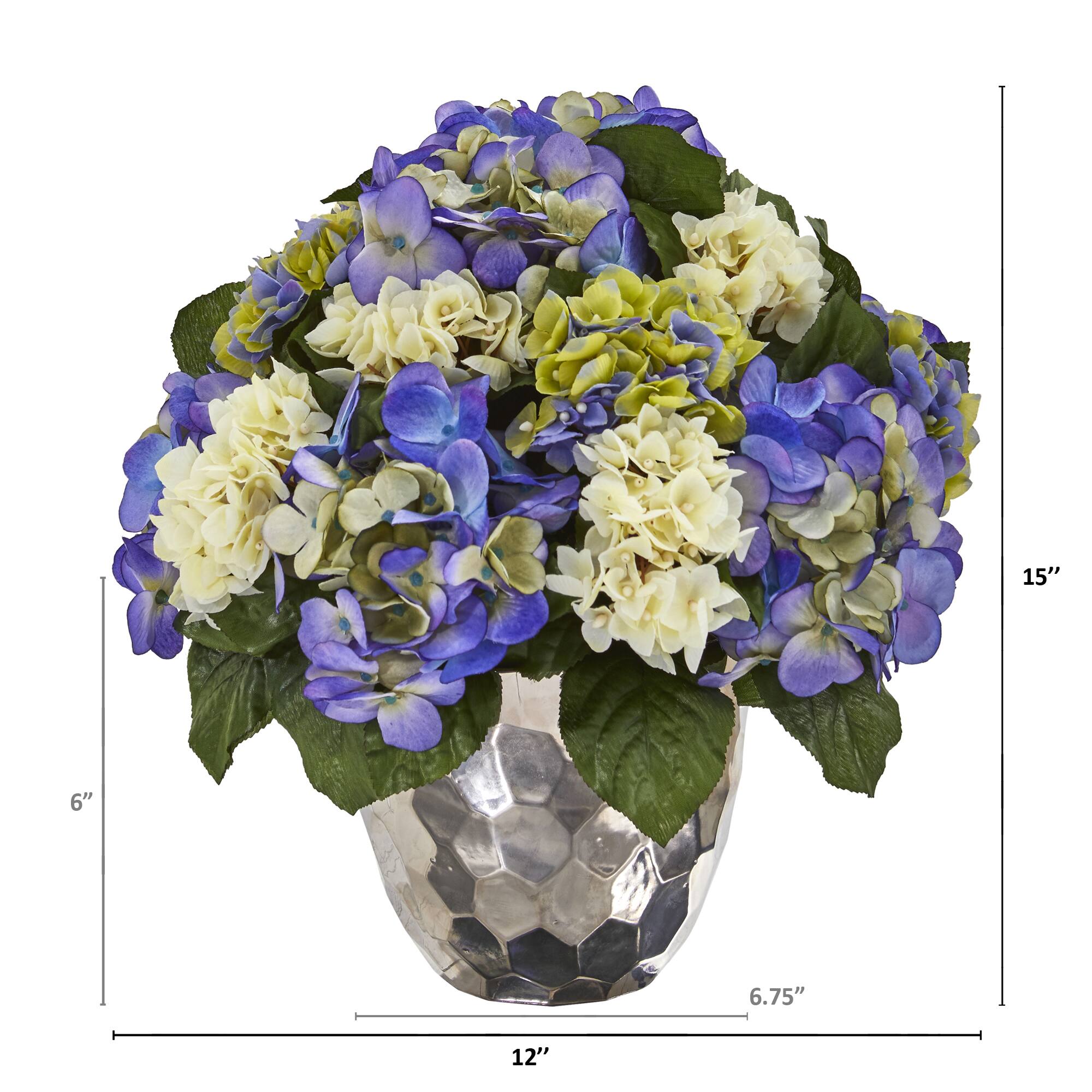 Hydrangea Artificial Arrangement in Silver Vase