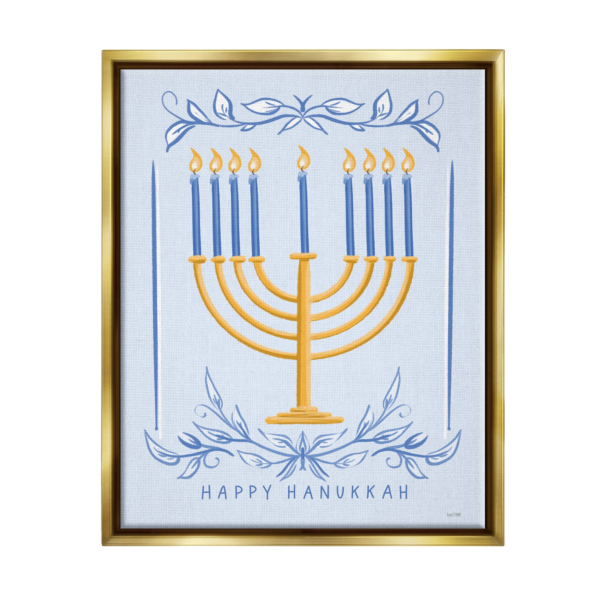 Stupell Industries Happy Hanukkah Botanical Menorah Framed Floater Canvas Wall Art