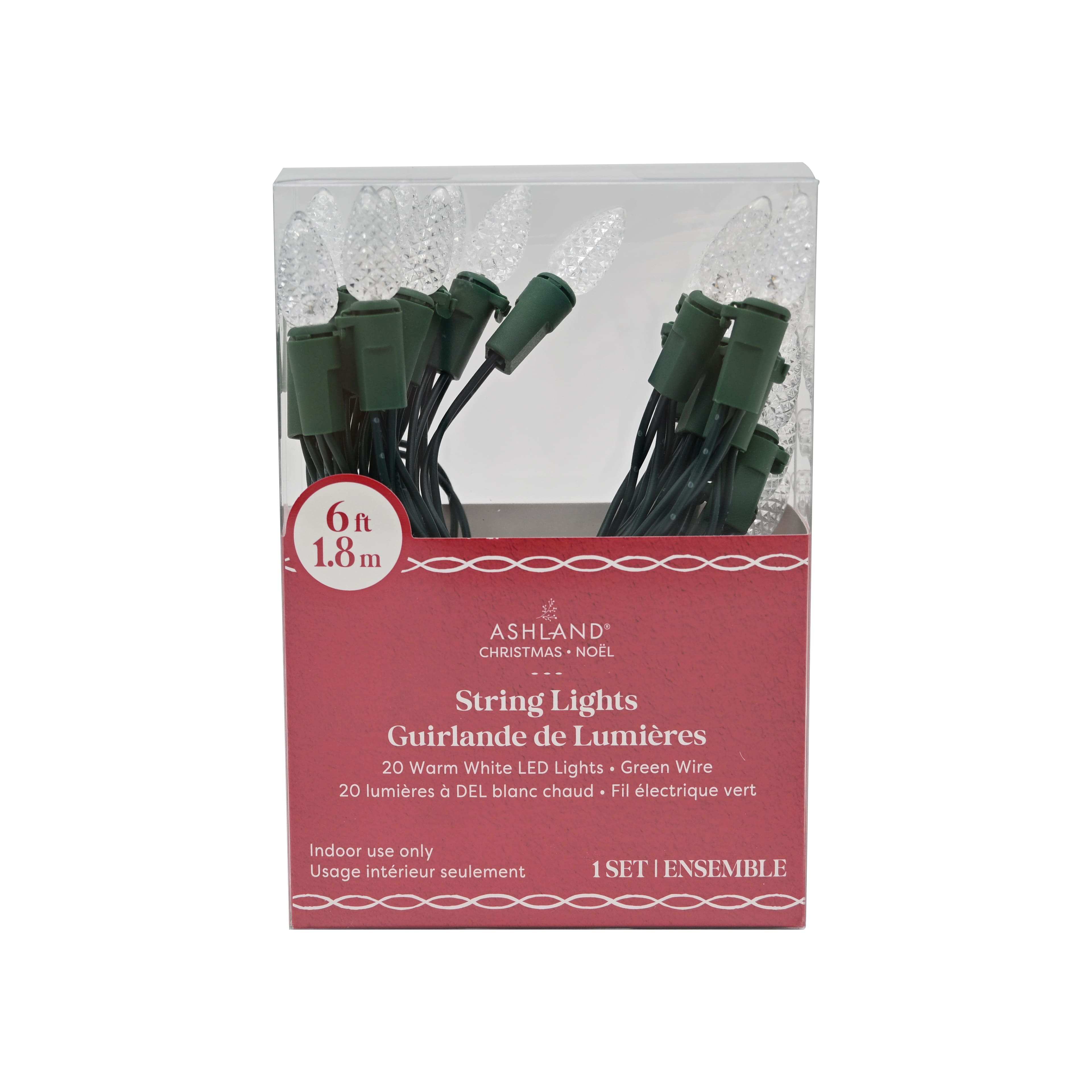 20ct. Warm White LED Faceted Vintage Bulb String Lights on Green Wire by Ashland®