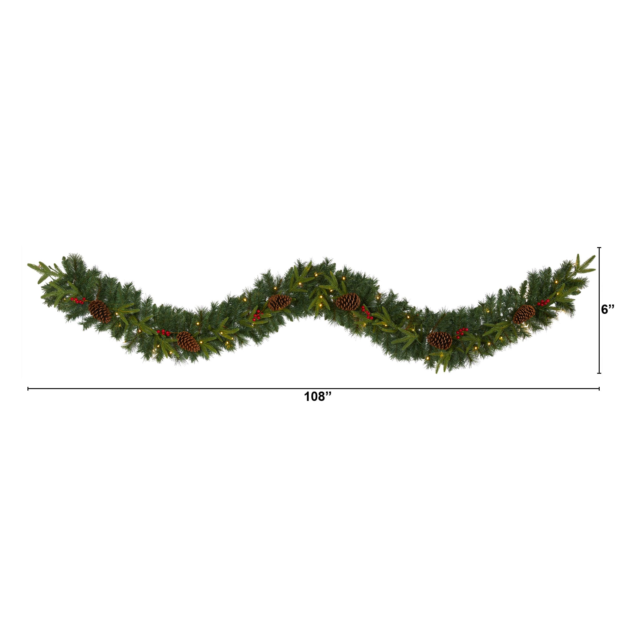 9ft. Pre-Lit Clear LED Mixed Pine, Berry &#x26; Pinecone Artificial Christmas Garland