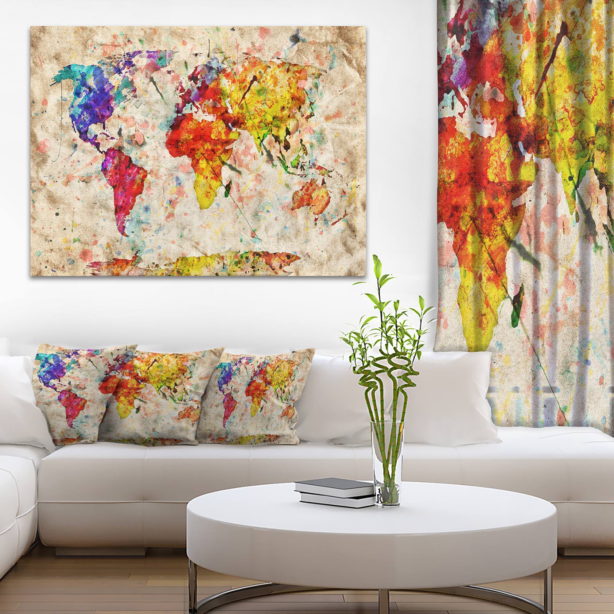 Designart - Vintage World Map Watercolor - Map Canvas Art Print