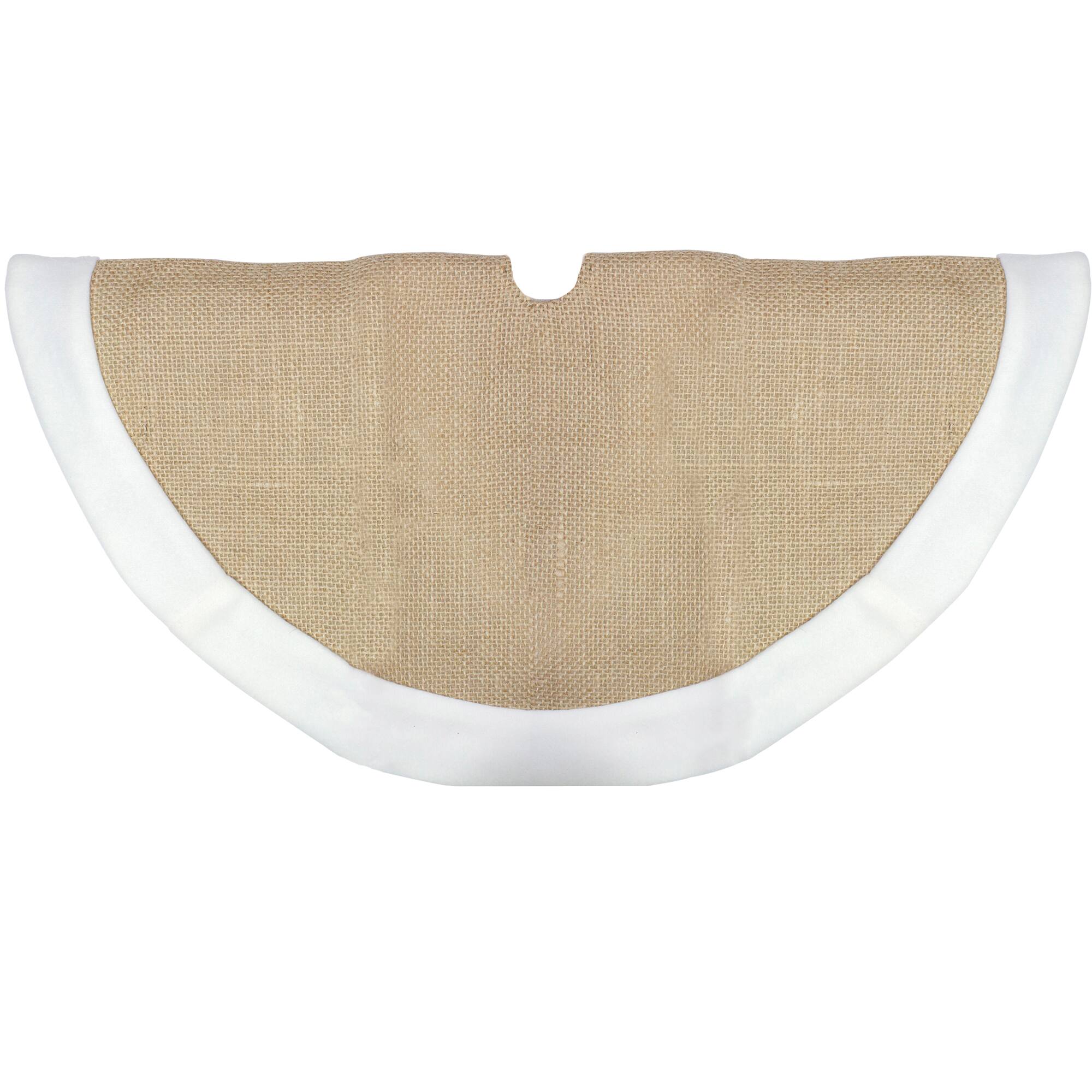 20&#x22; Burlap &#x26; White Fleece Trim Mini Tree Skirt