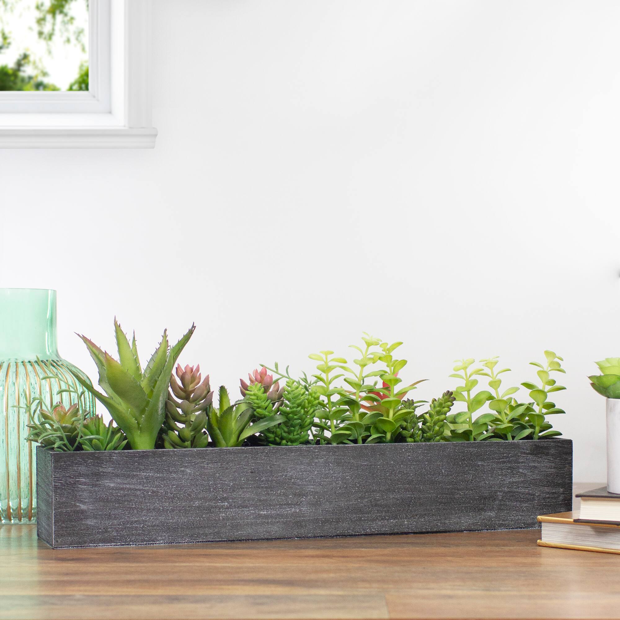 23&#x22; Mixed Succulent Plants in Rectangular Planter